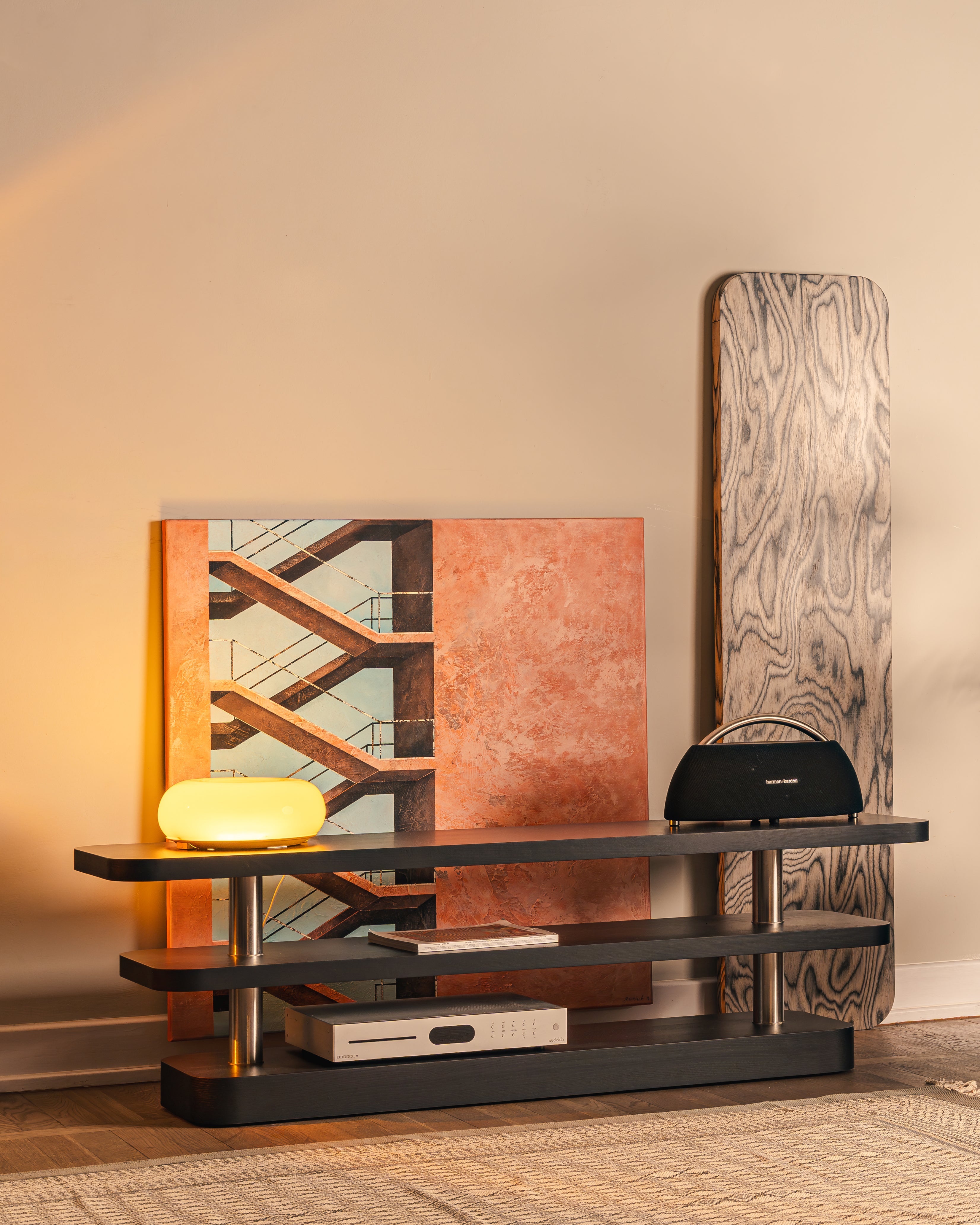 RTV Cabinet REL black and gold veneer with steel elements