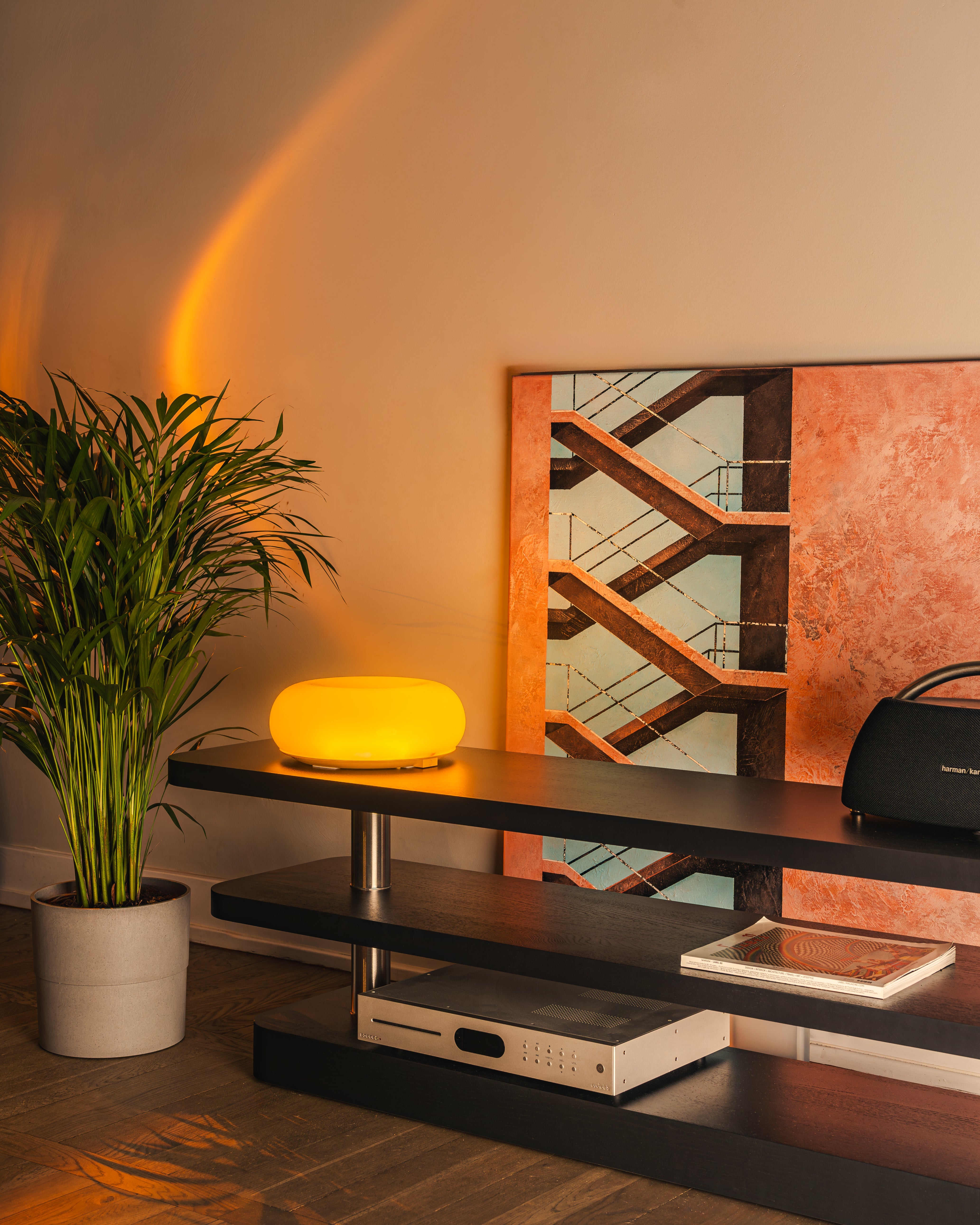 RTV Cabinet REL black and gold veneer with steel elements