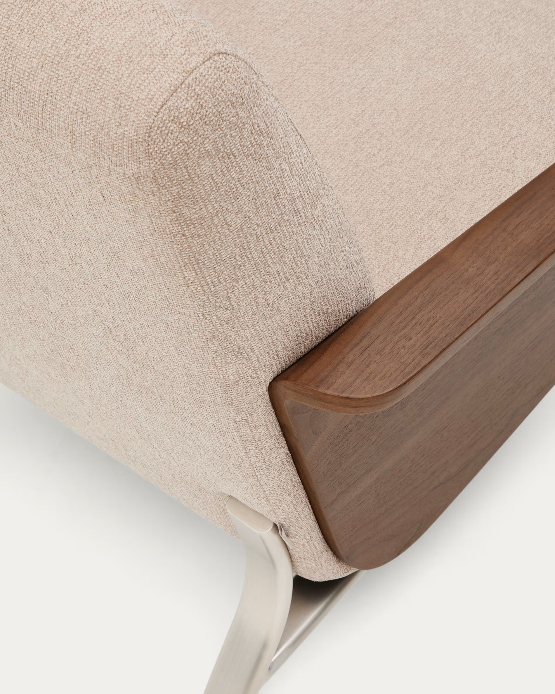 3-seater Sofa AMSEN light brown with walnut plywood and steel base