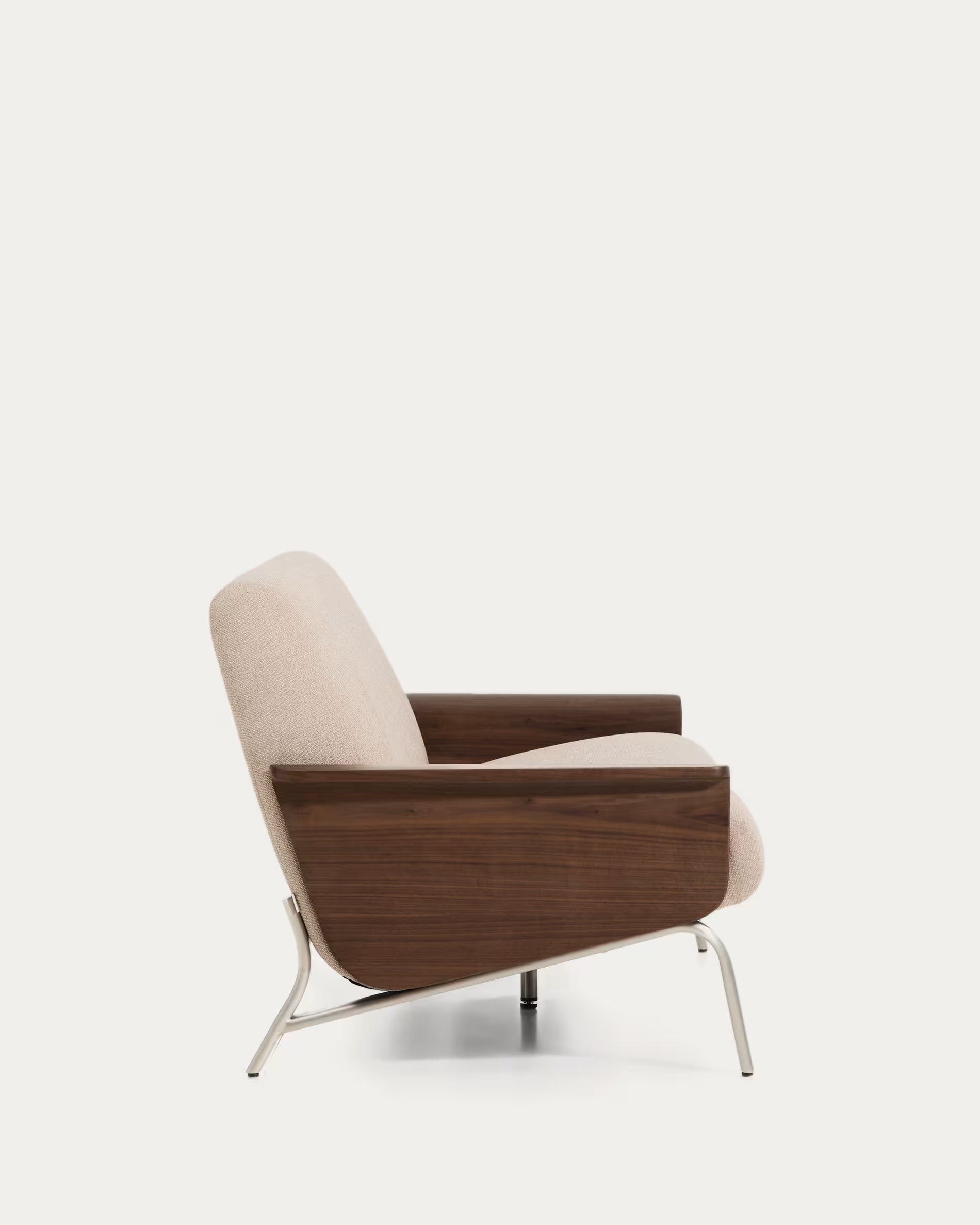 3-seater Sofa AMSEN light brown with walnut plywood and steel base