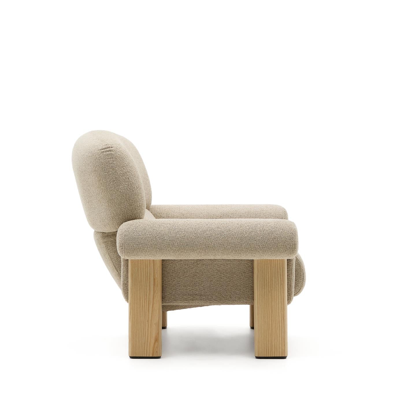 NEMA beige chenille armchair with an ash base