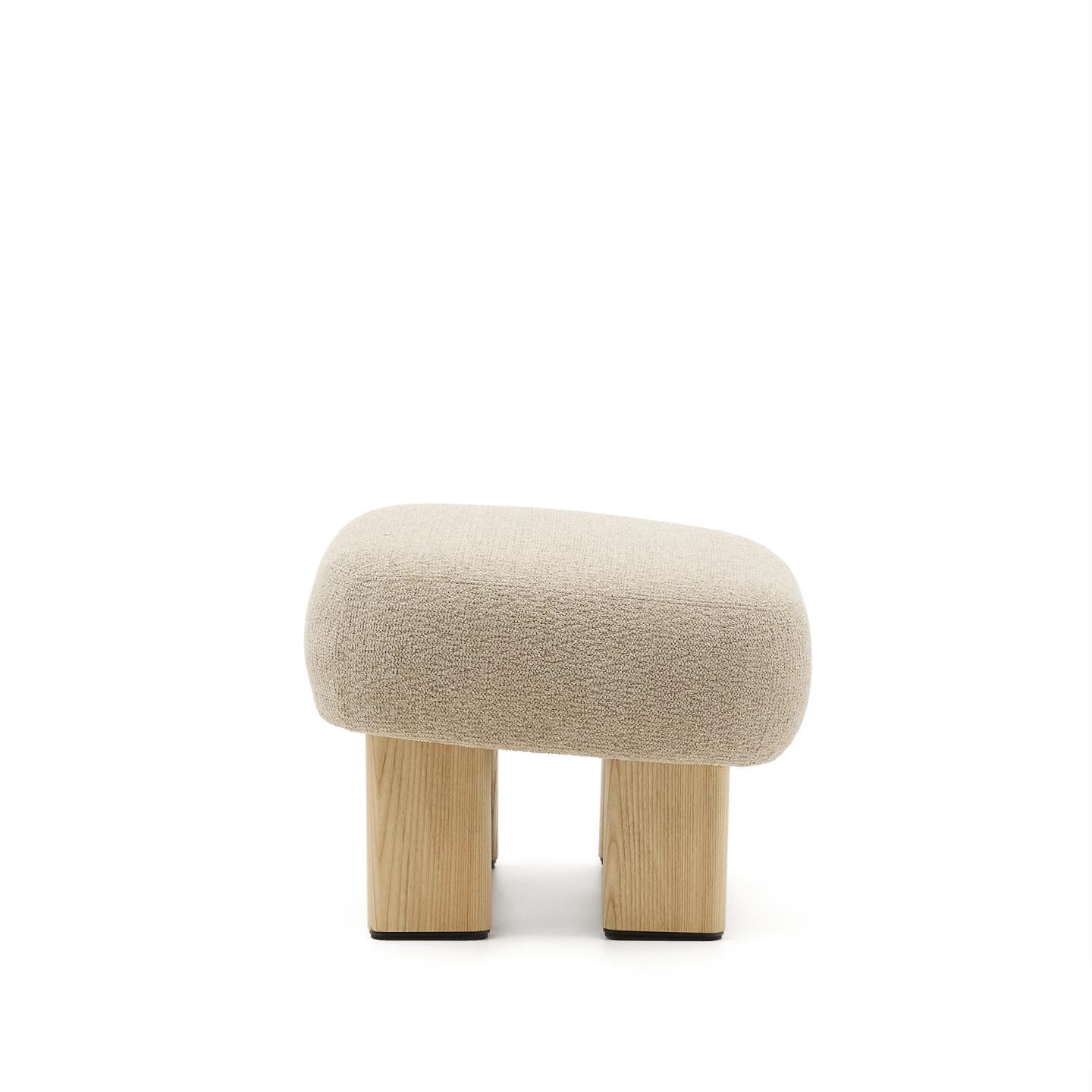 NEMA beige chenille pouf with an ash base