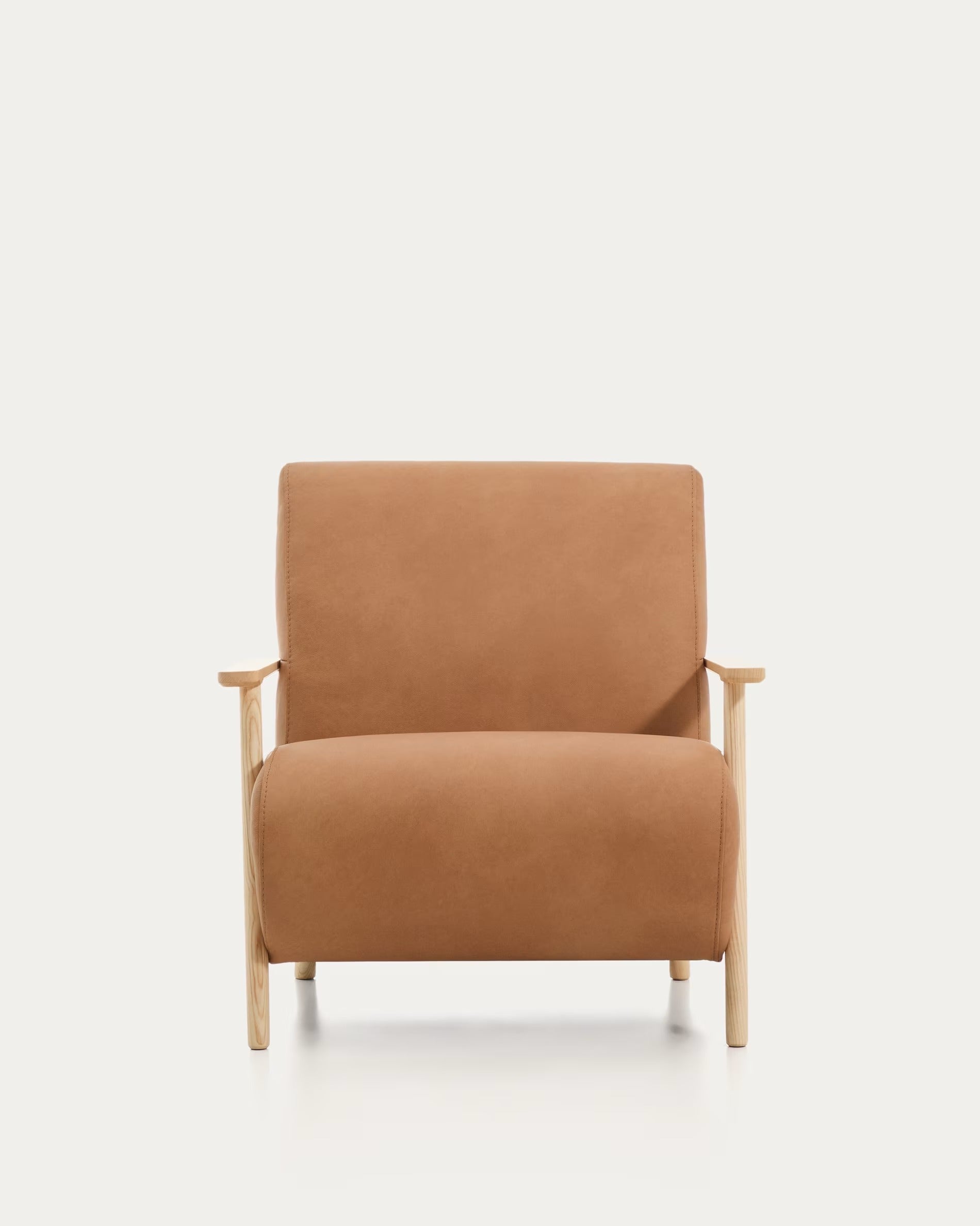 MEGHAN Armchair brown leather with ash base
