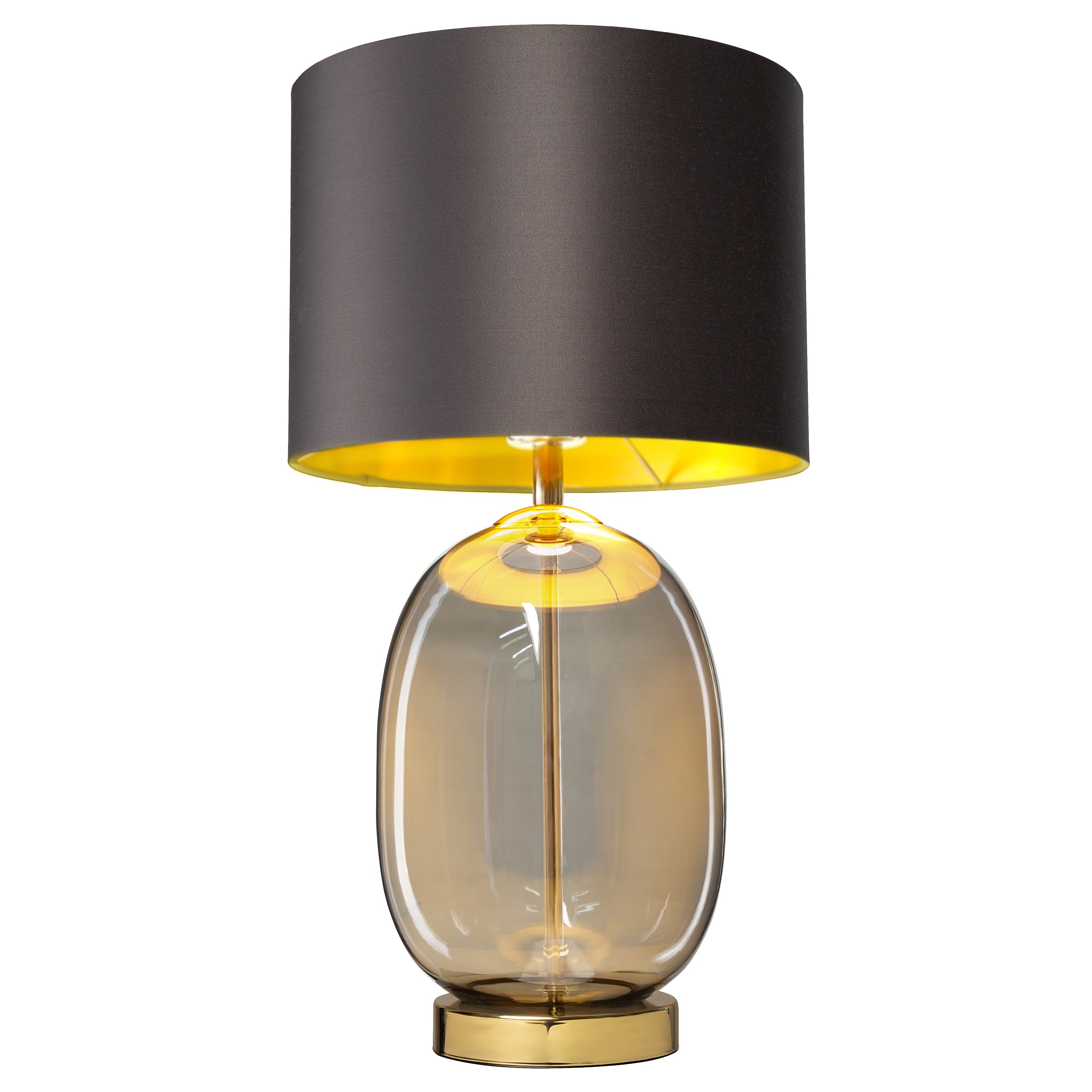SALVADOR table lamp with smoked glass, graphite shade, and gold finish