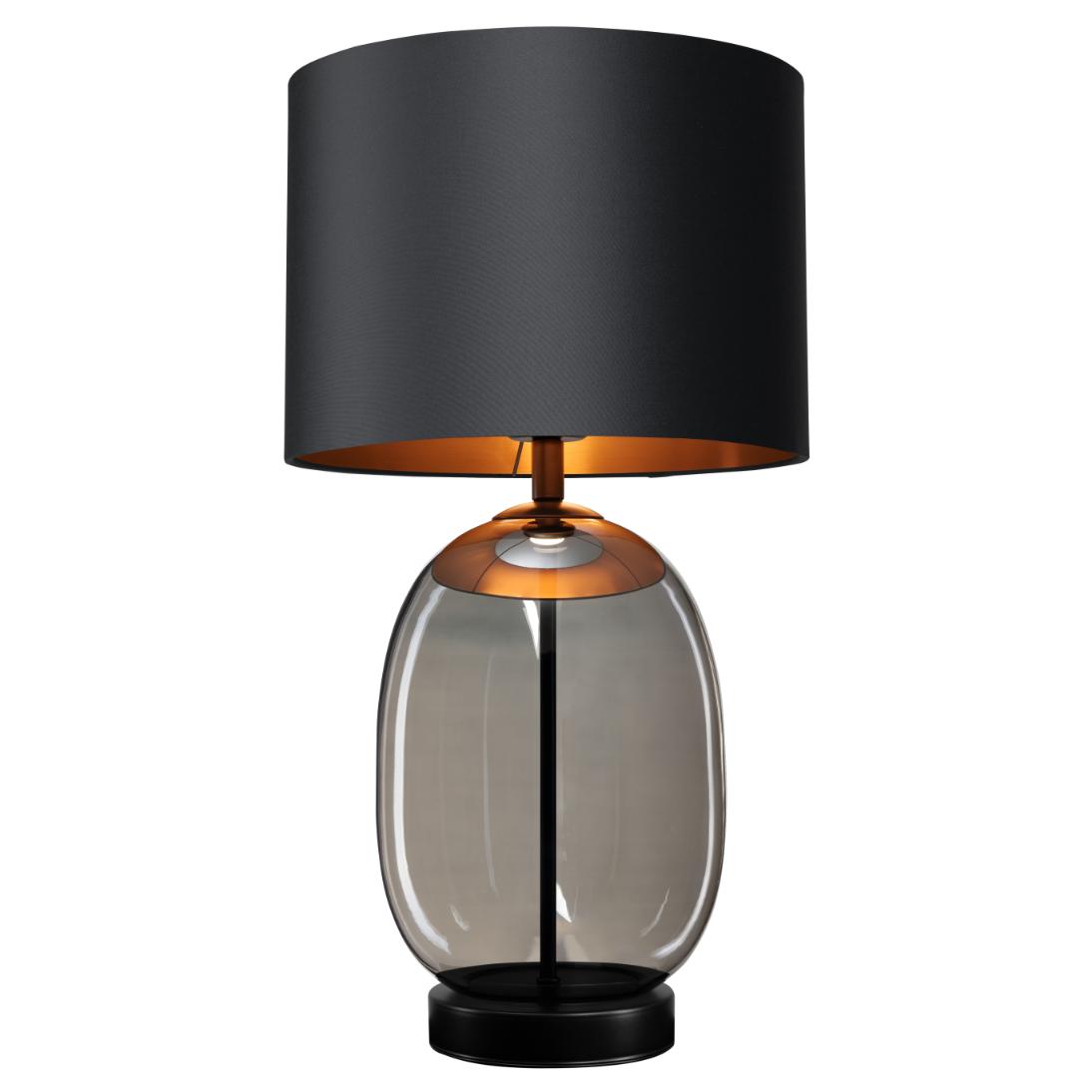 SALVADOR table lamp with smoked glass, black shade, and black finish