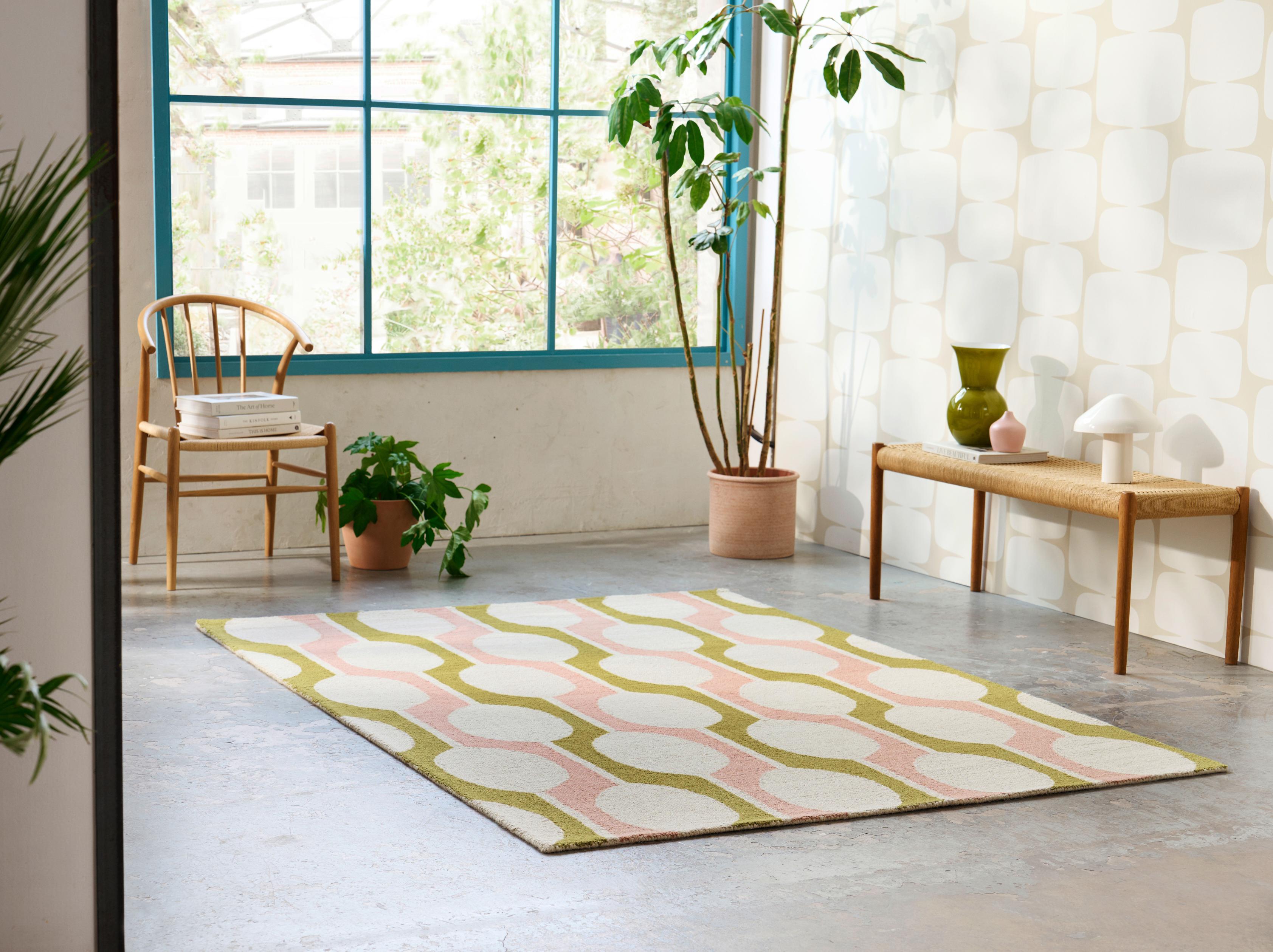 BILLOW LICHEN Beige Rug with Pink and Olive