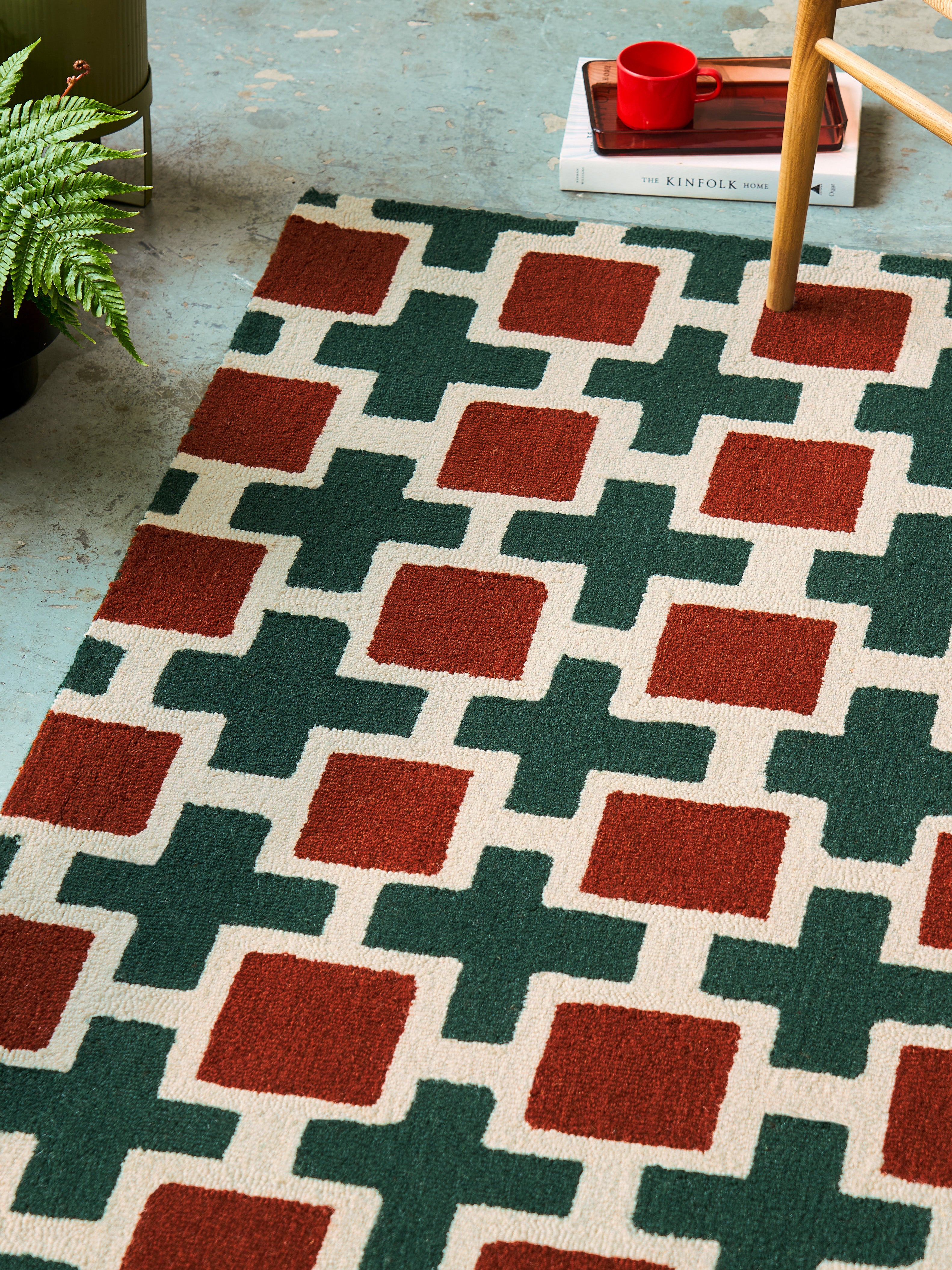 HATCH RUST rug in red with green and beige