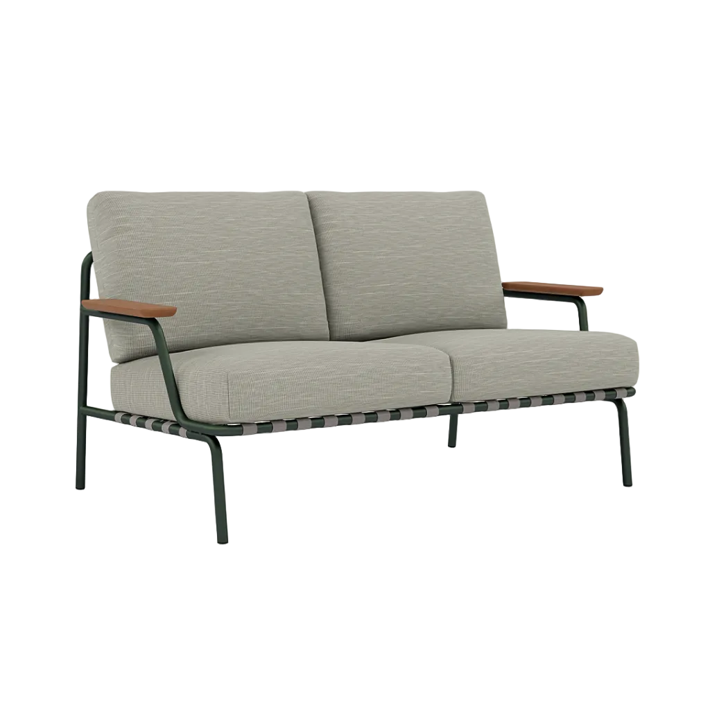 2-Seater Outdoor Sofa with Armrests SETTLE Gray with Green Base