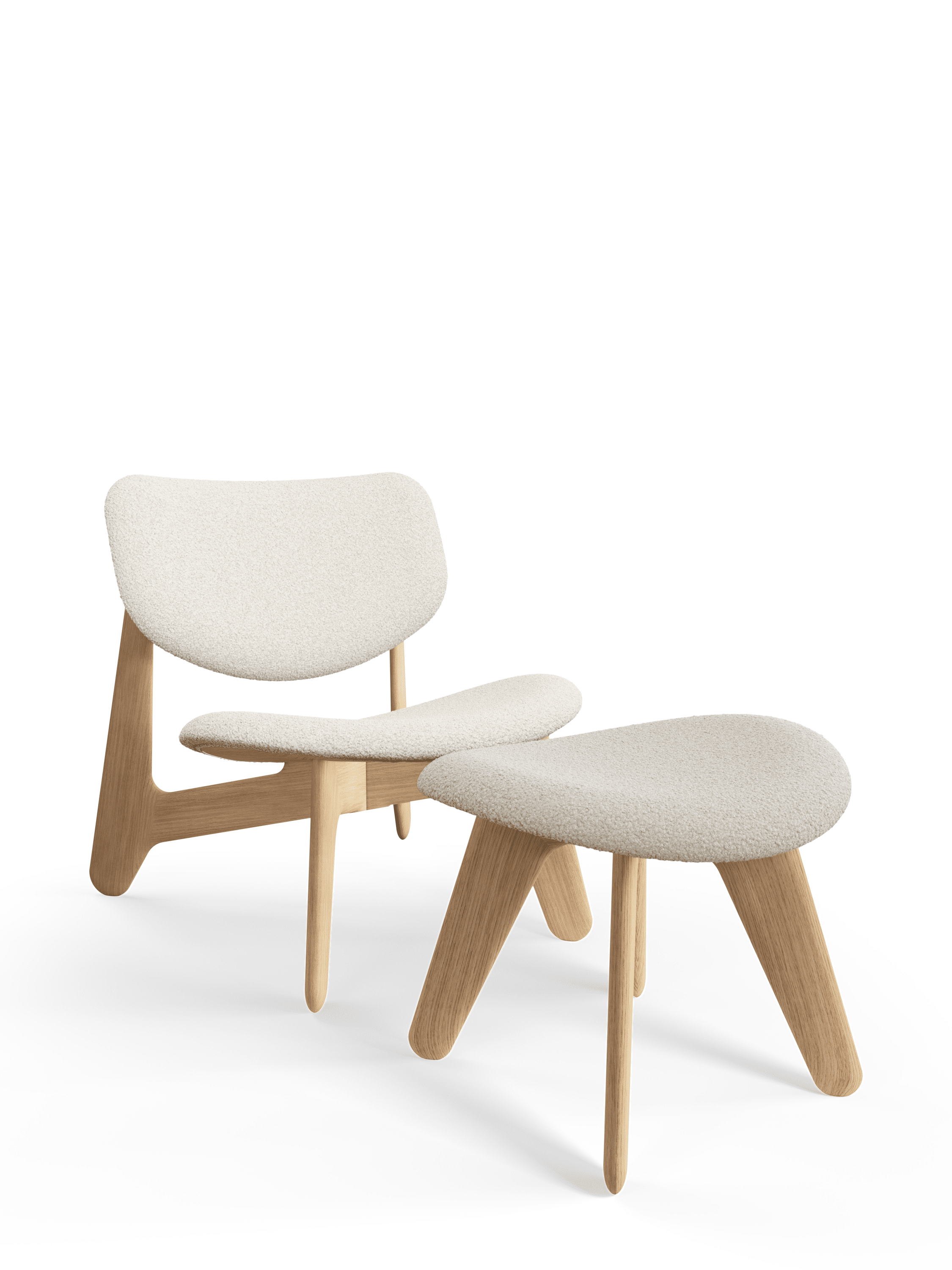 Beige Boucle SLAB Footrest with Oak Base