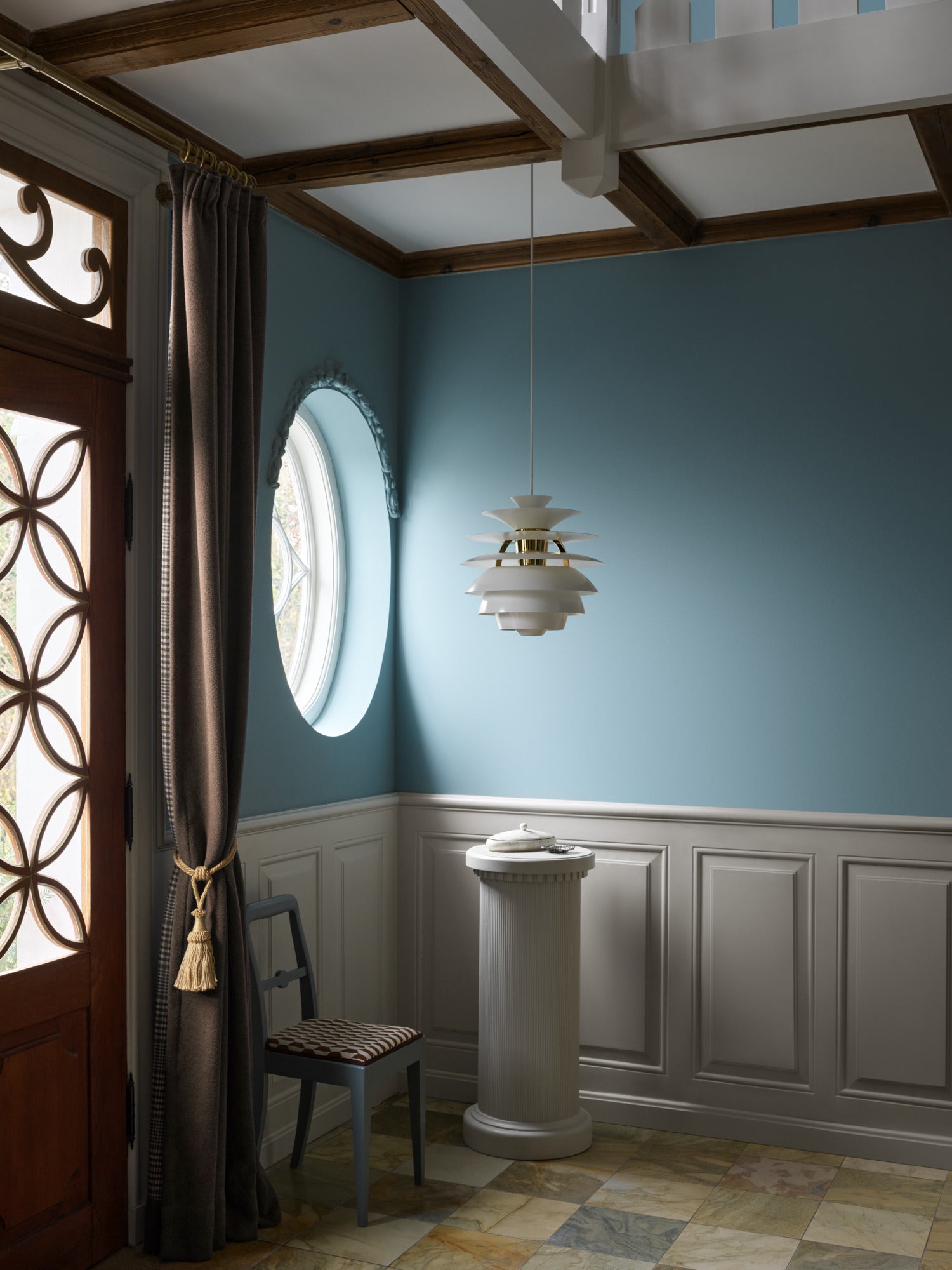 PH SNOWBALL pendant lamp dirty green with brass finish