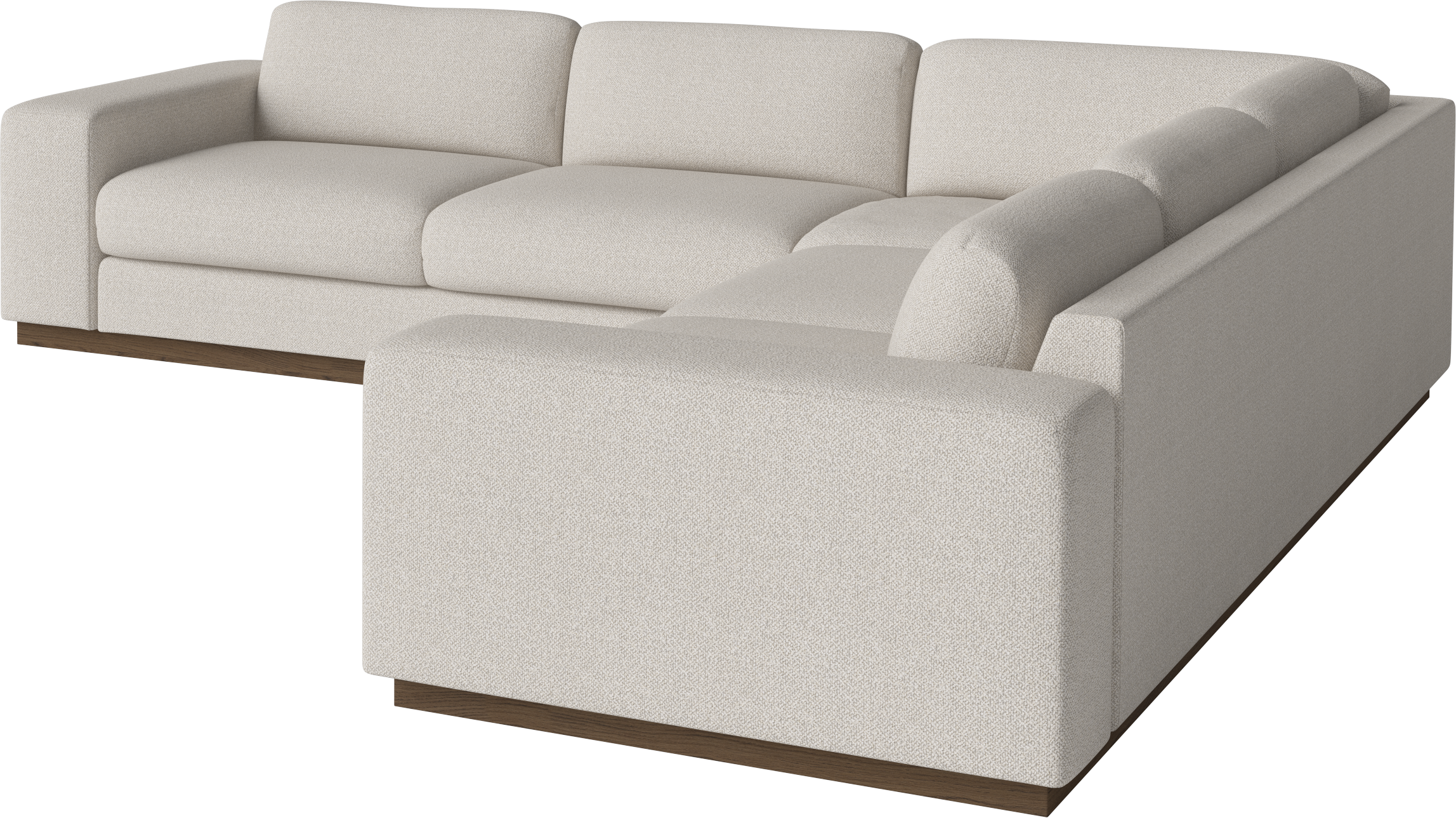 Symetrický rohový gauč SEPIA s podstavou z tmavého dubového dreva