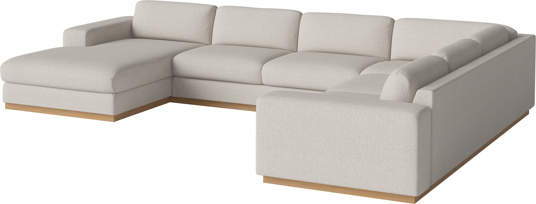 A corner with a left -hand sepia chaise with an oak base