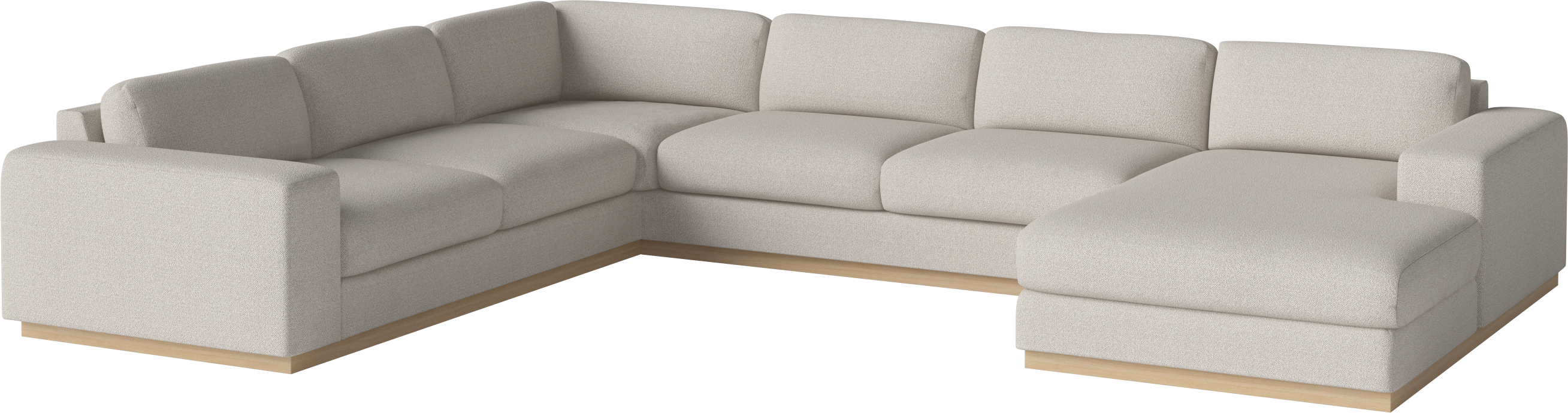 Rohová sedačka so szezlongom SEPIA pravostranná s bieleným podstavcom