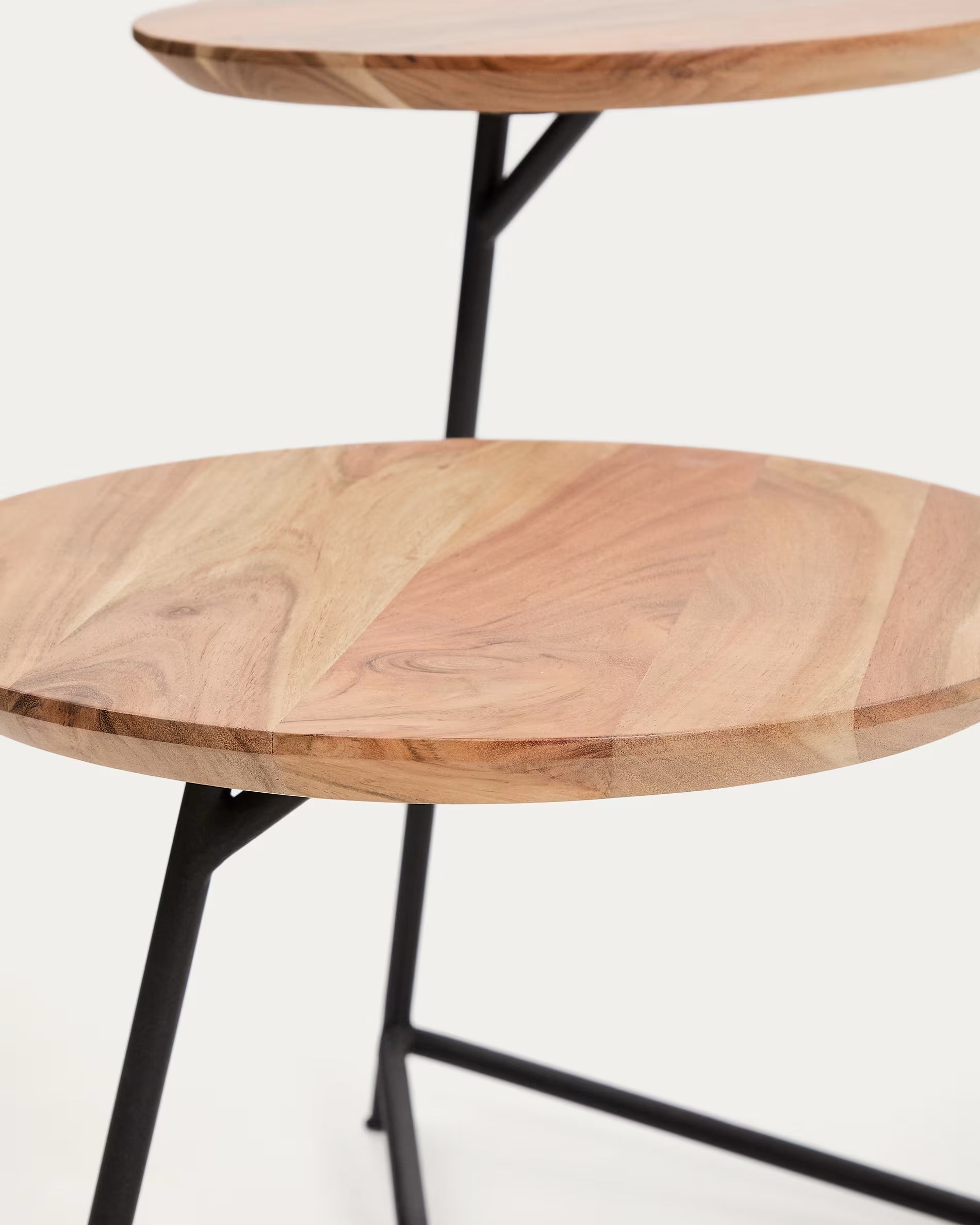 Súprava stolíkov VINTARA z masívneho akáciového dreva s čiernym podstavcom