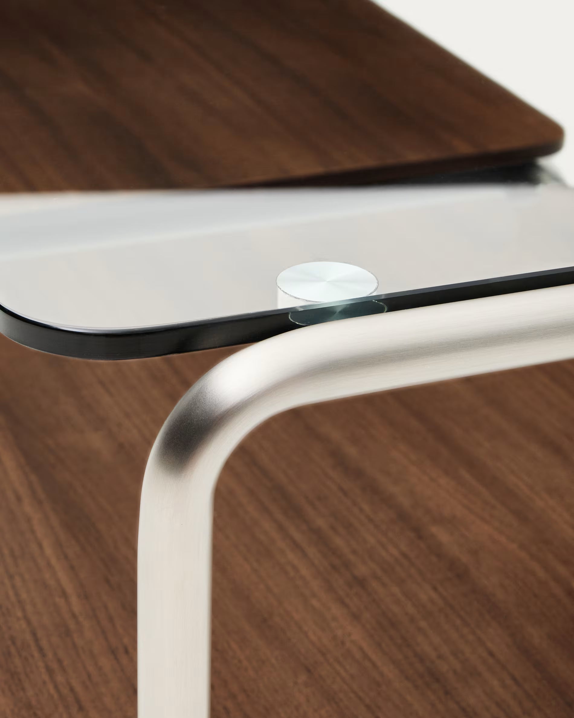 TARSEL dark brown coffee table with walnut veneer and steel base