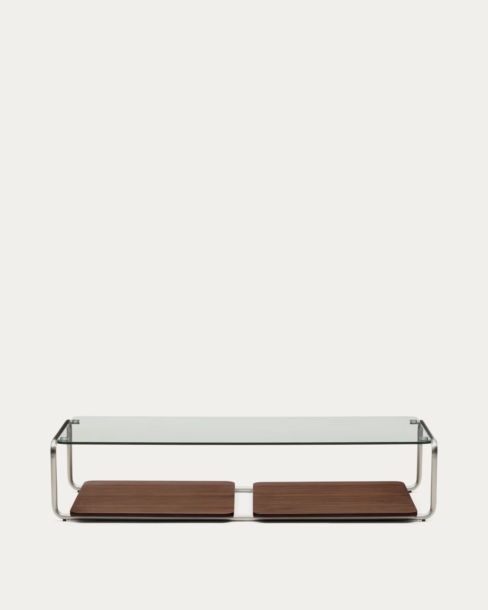 TARSEL dark brown coffee table with walnut veneer and steel base
