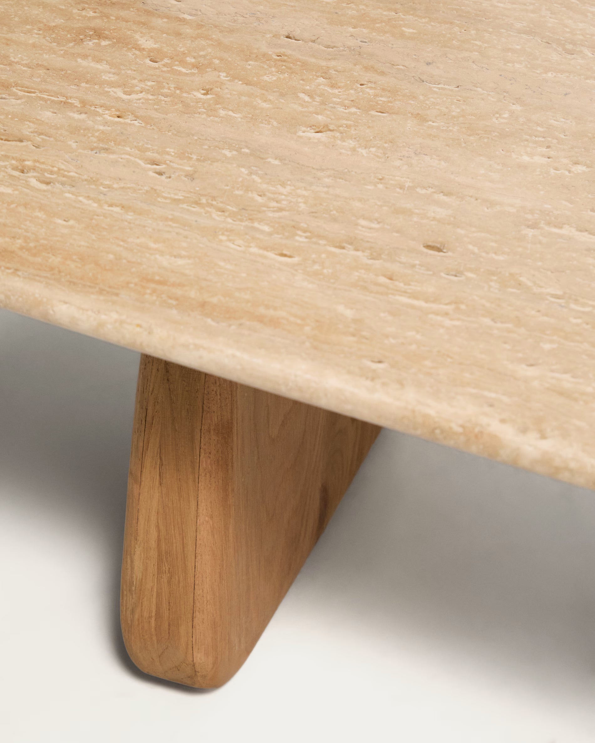 PIRITA Coffee Table in Travertine with Wooden Base
