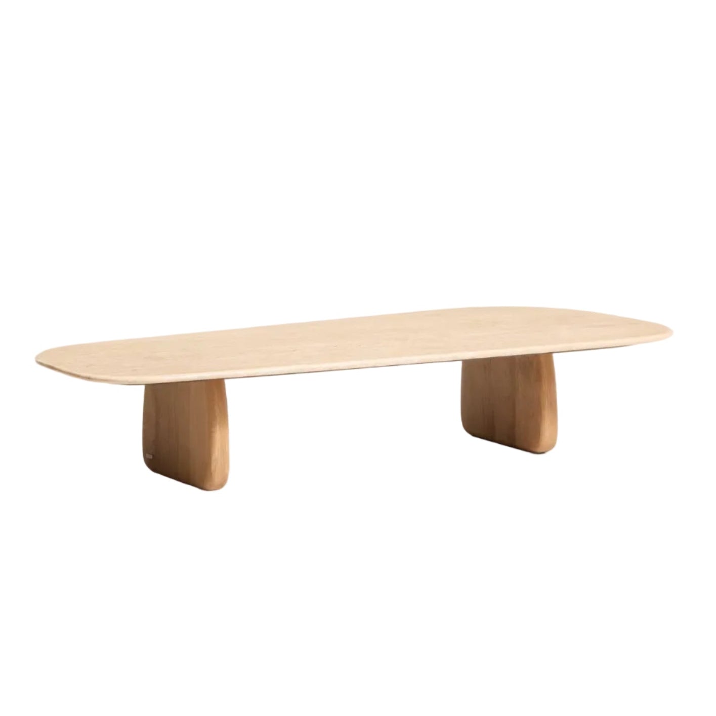 PIRITA Coffee Table in Travertine with Wooden Base