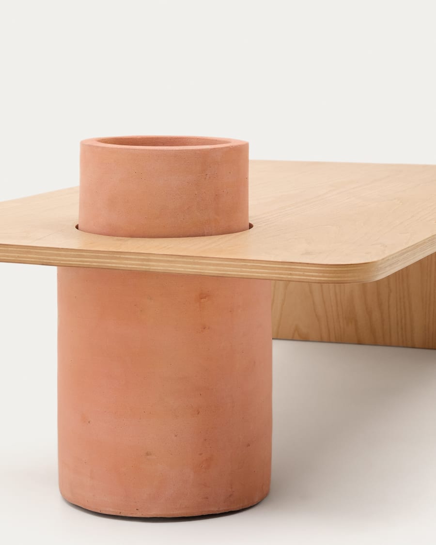 Kávový stolík OLARIA terakota s dubovým dyhou