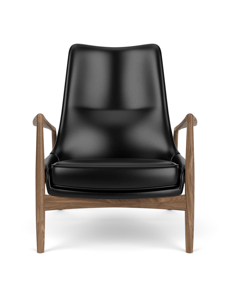 THE SEAL high-back armchair black leather with walnut base
