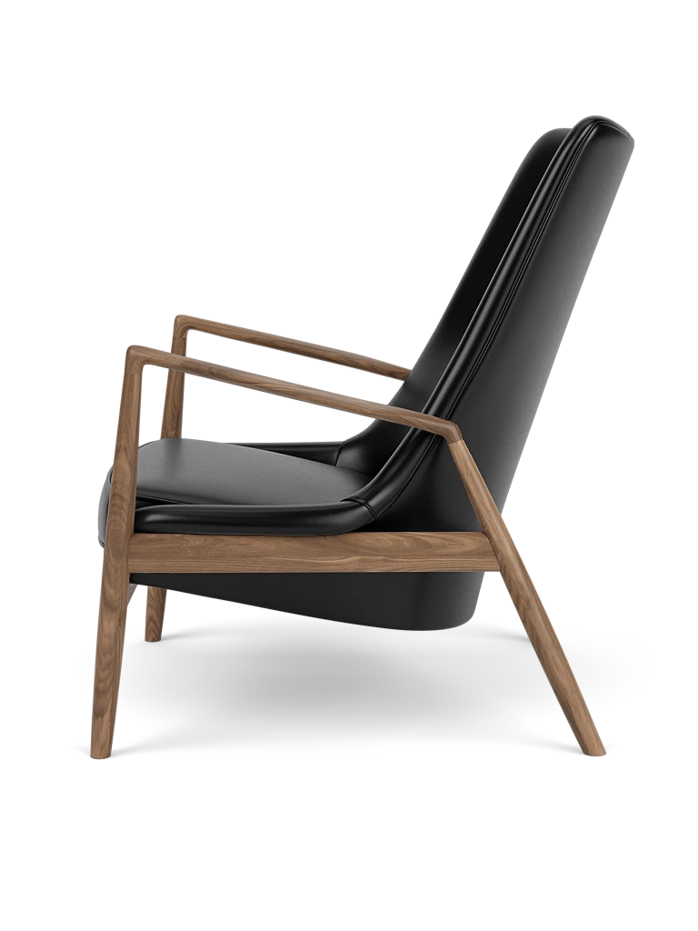 THE SEAL high-back armchair black leather with walnut base