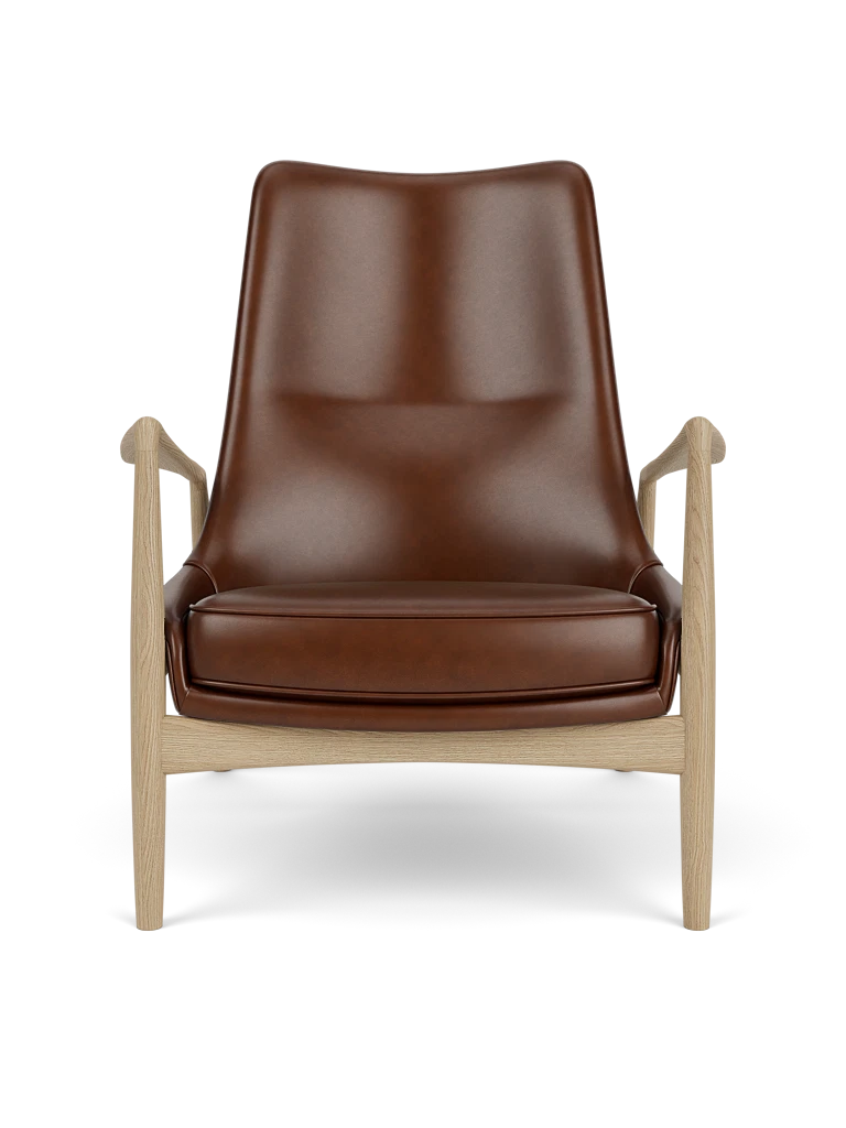 THE SEAL high-back armchair brown leather with oak base