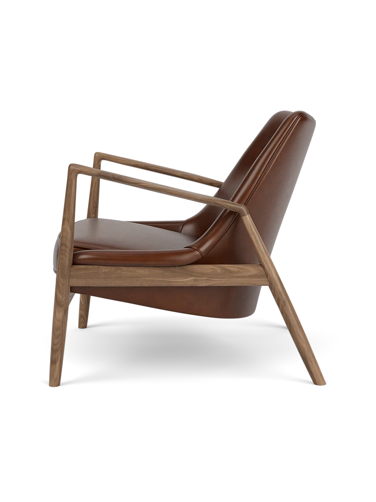 THE SEAL armchair brown leather with walnut base