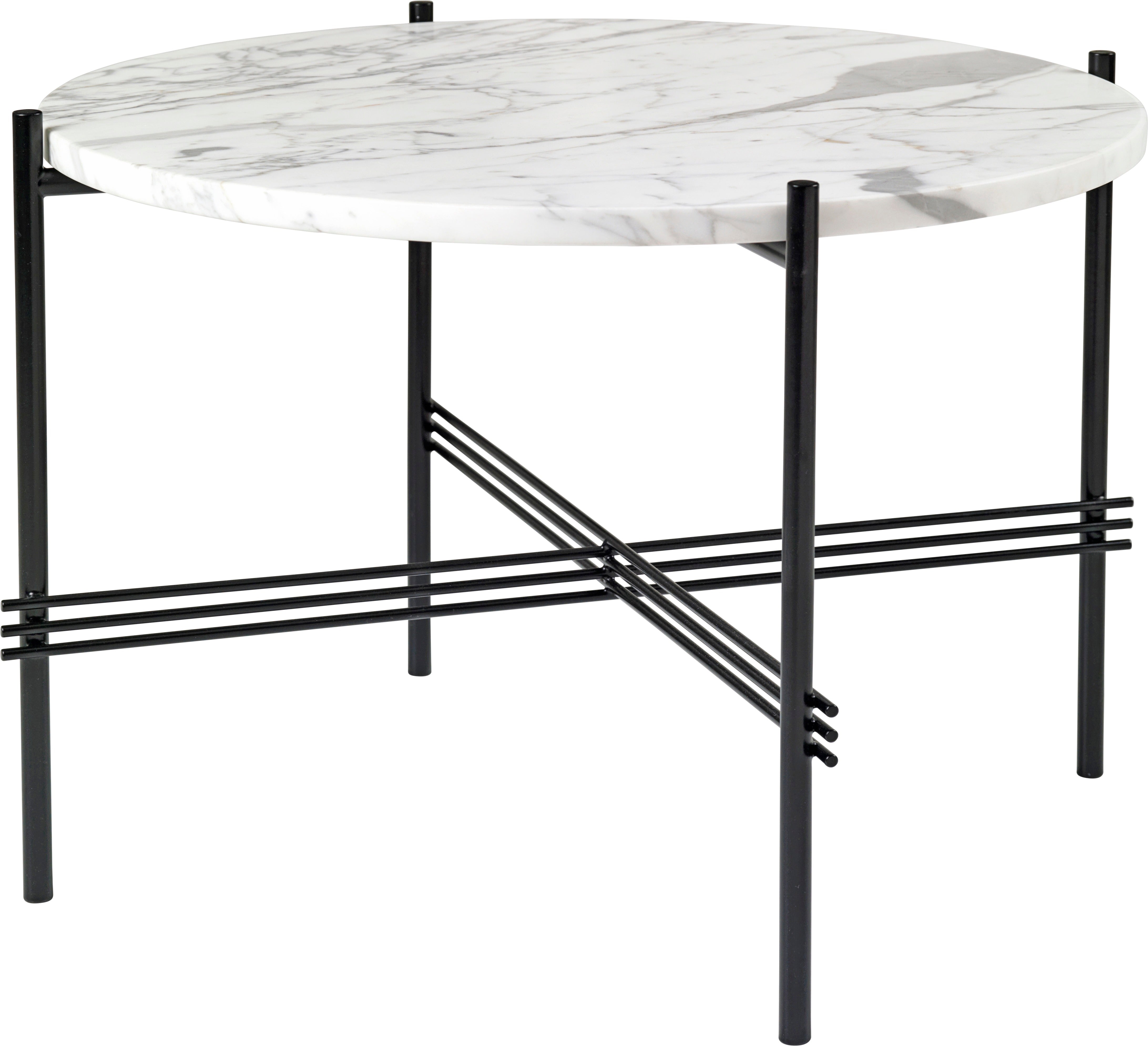 Round coffee table TS white marble with black base