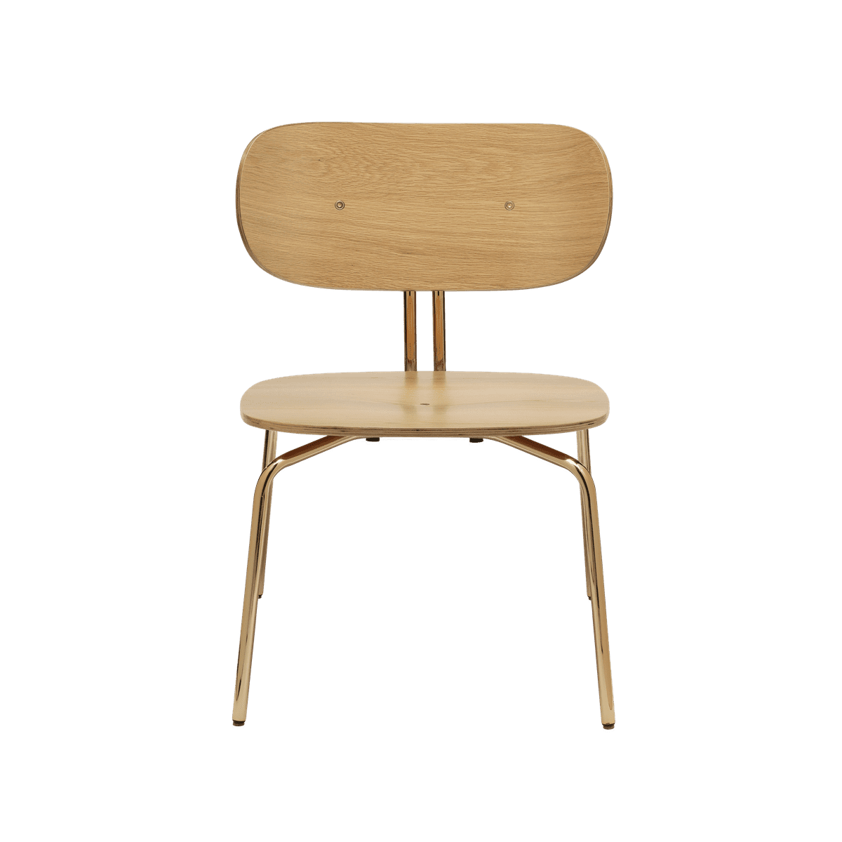 Curious oak veneer armchair with a golden base