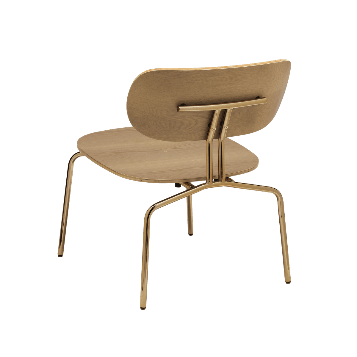 Curious oak veneer armchair with a golden base