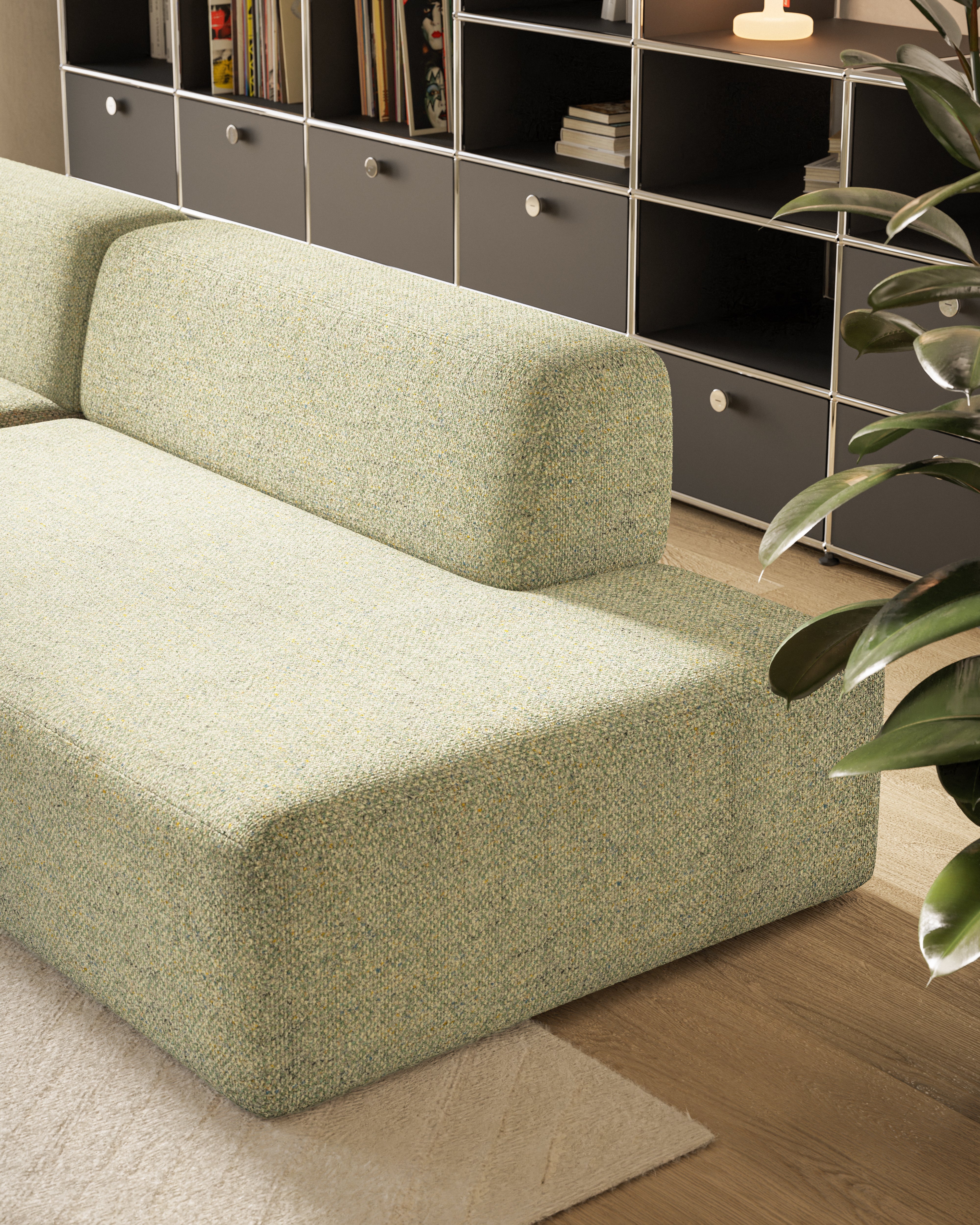Open left-sided modular corner sofa UMI light green
