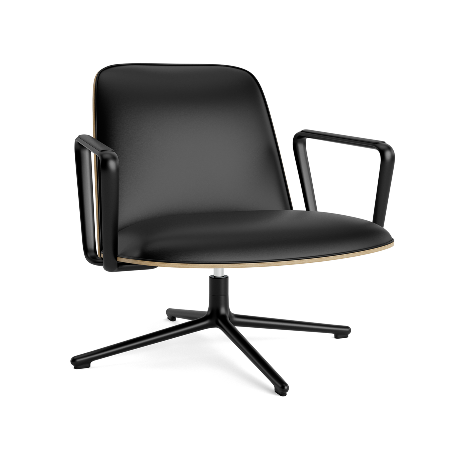 Otočný kreslo PAD LOW dubová dyha s nastaviteľným čiernym podstavcom