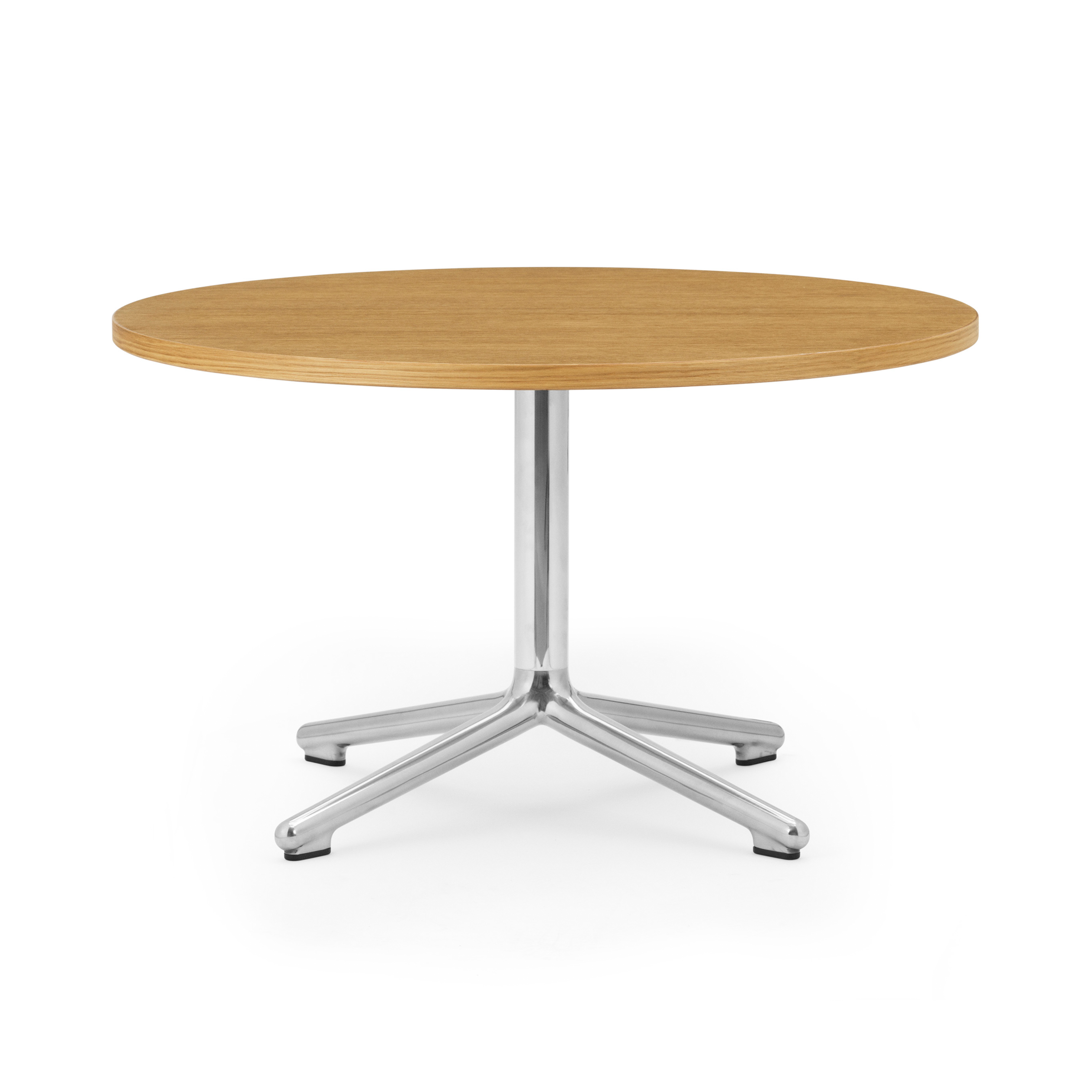 Kávový stolík LUNAR s prírodným dubovým vrchom a hliníkovou základňou