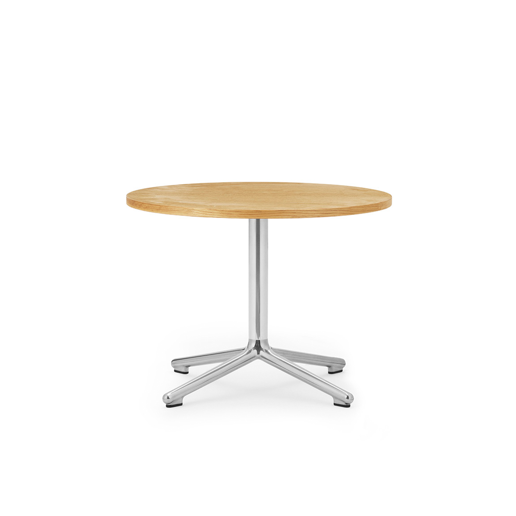 Kávový stolík LUNAR s prírodným dubovým vrchom a hliníkovou základňou