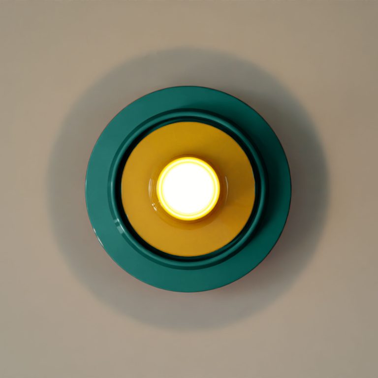 Petrol green ceramic wall lamp VOILÀ with yellow