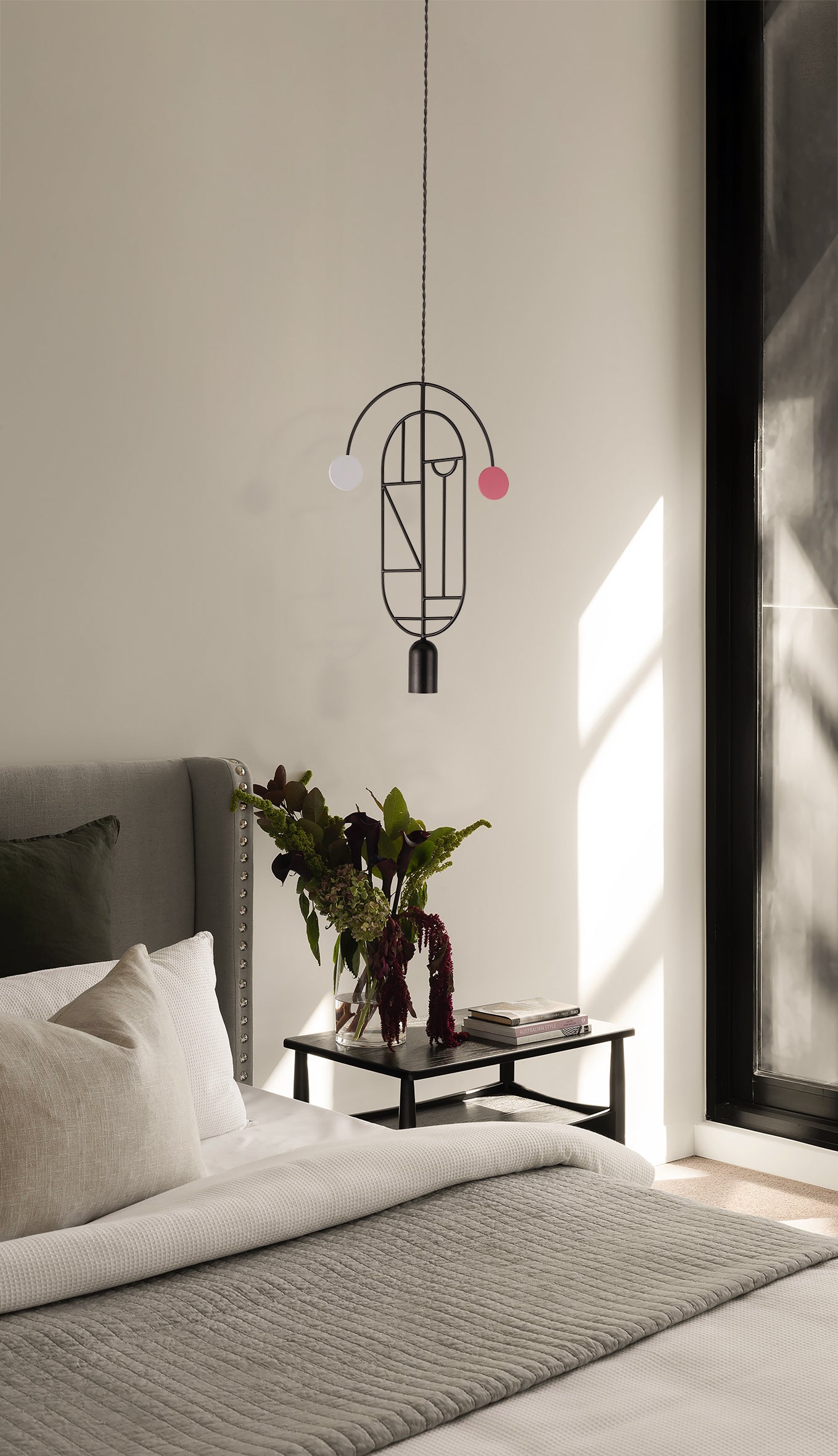 WOODEN DOTS WD07 pendant lamp in graphite with walnut wood