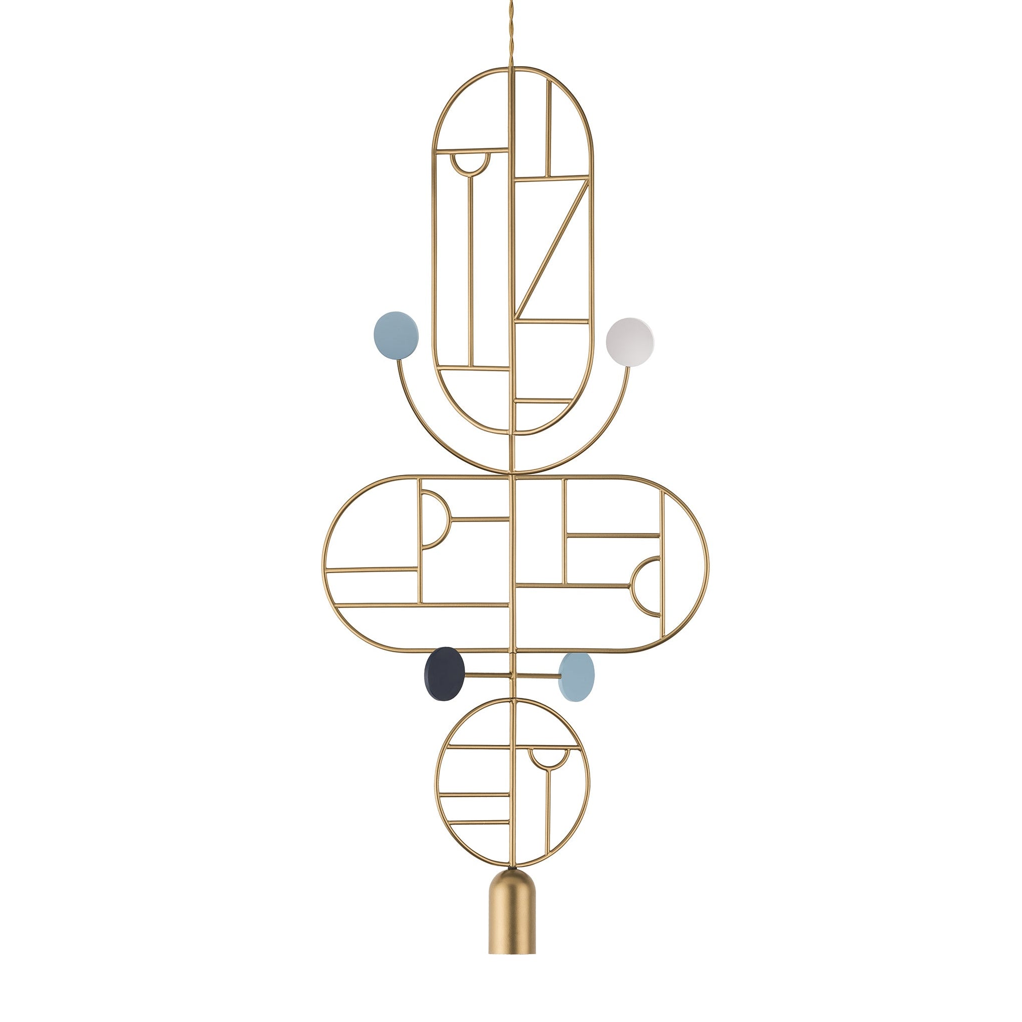 Závesná lampa WOODEN DOTS WDS15 mosadzná s odtieňmi modrej a bielej