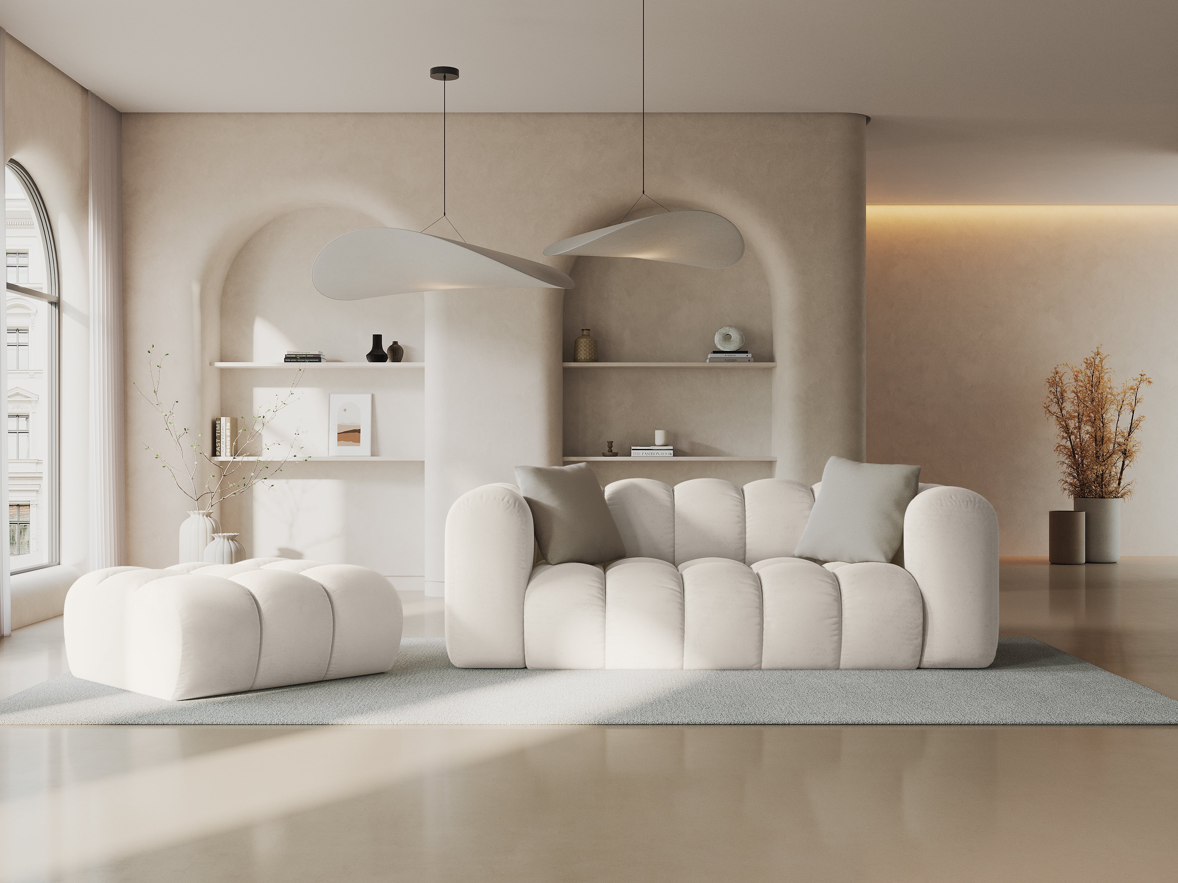 Sofa z jemného velúru 2-miestna HALLEY svetlo béžová