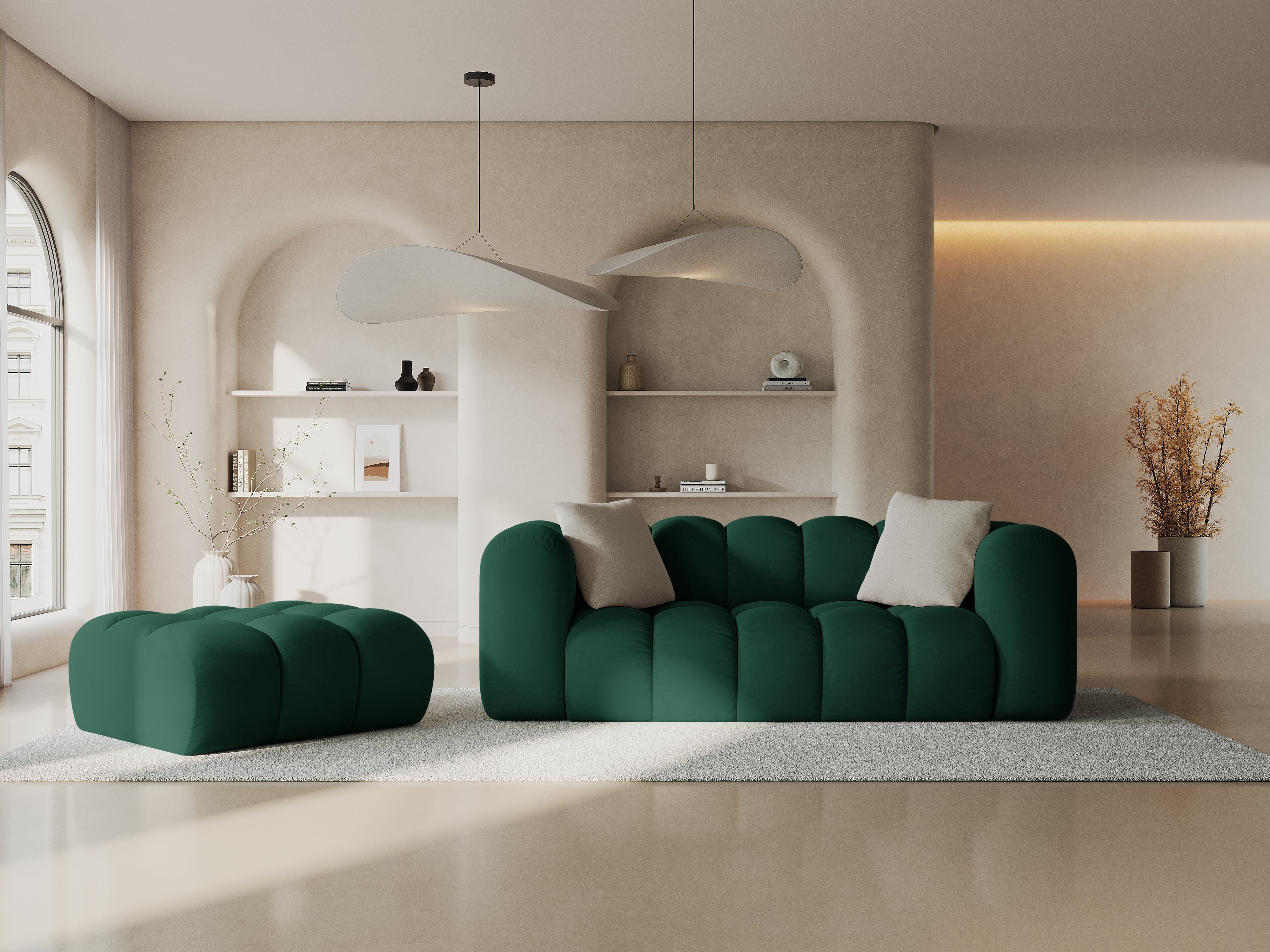 Sofa zamatová 2-osobová HALLEY fľašková zelená