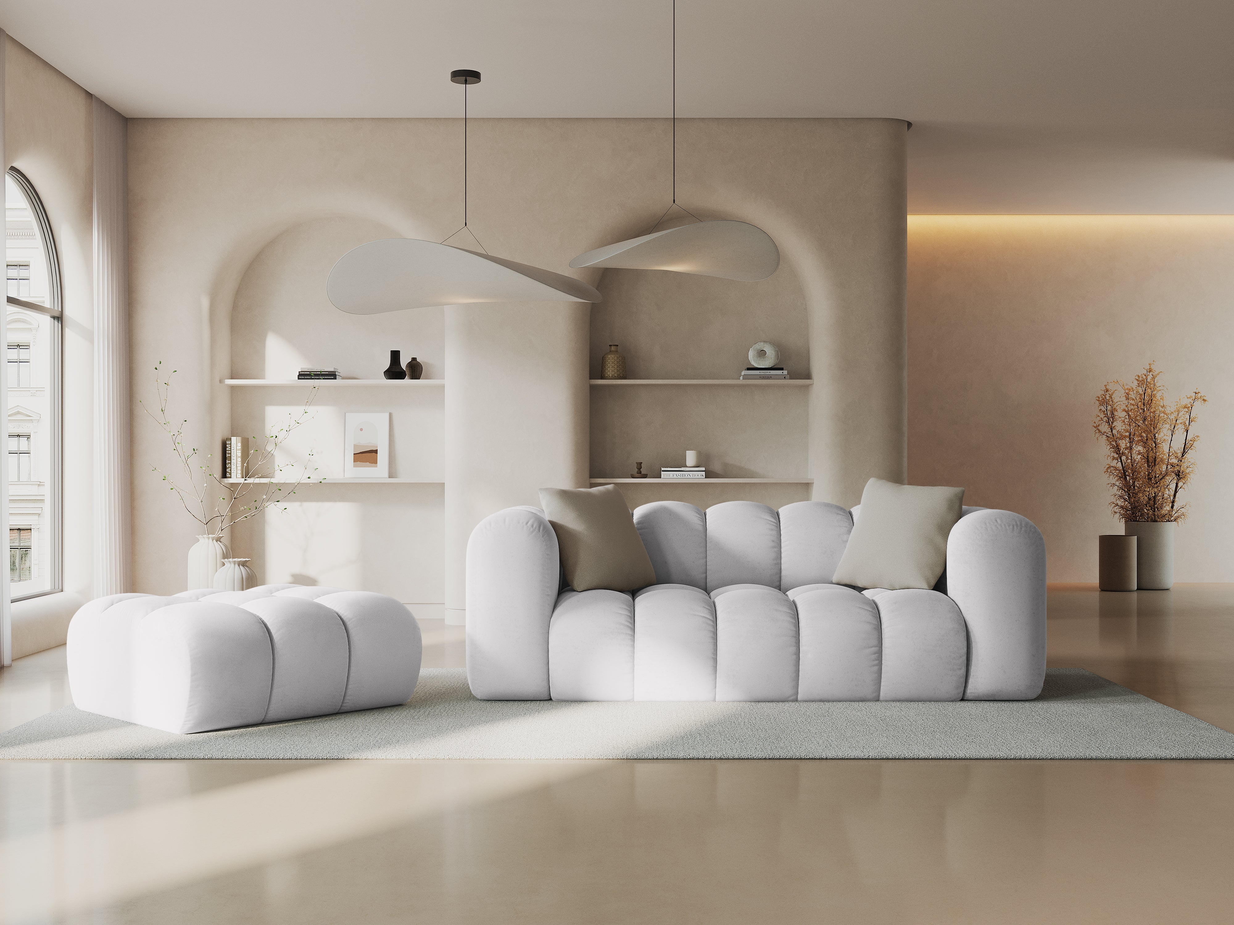 Sedačka zamatová 2-osobová HALLEY strieborná