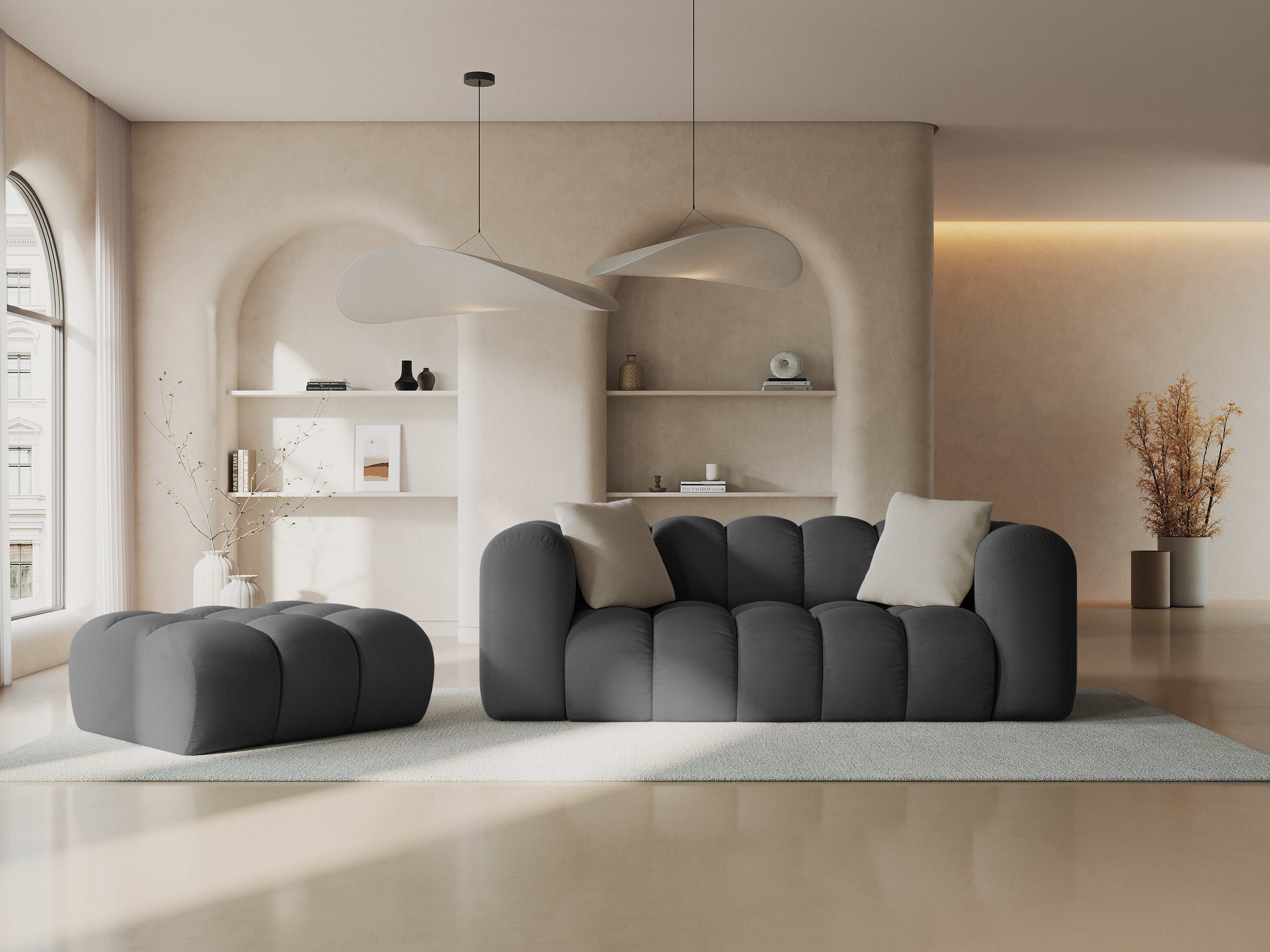 Sofa z jemného velúru pre 2 osoby HALLEY šedá