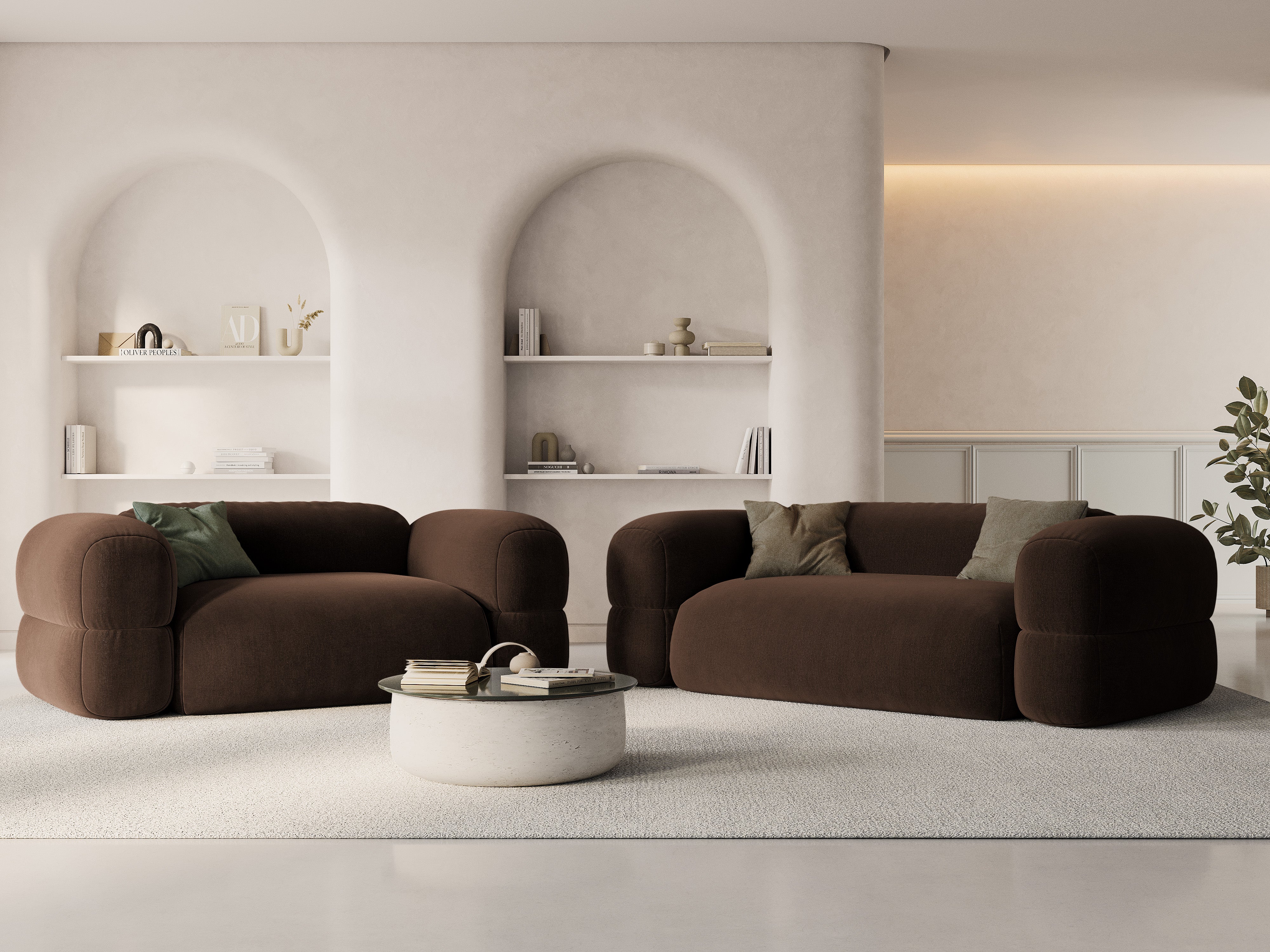 Sofa zamatová 3-miestna ROGER čokoládová