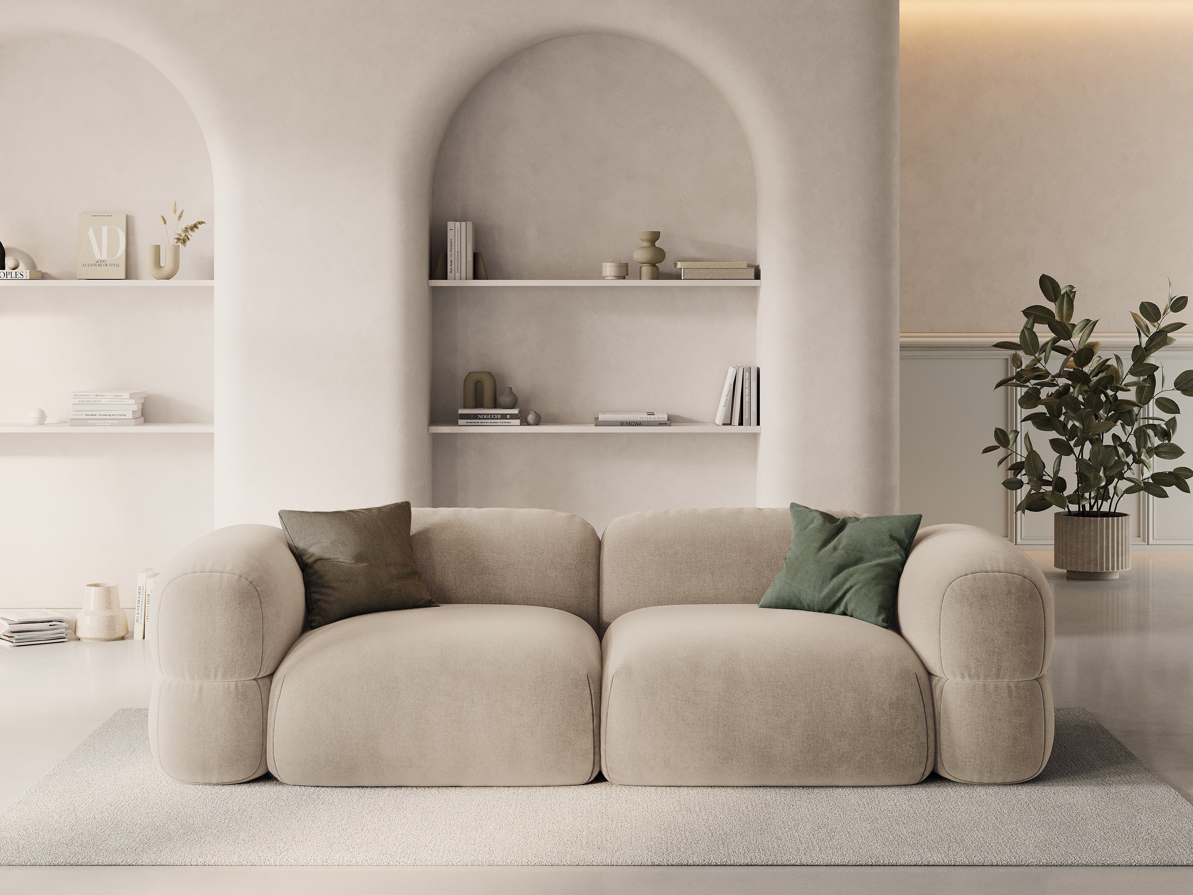 Sofa z jemného velúru pre 4 osoby ROGER svetlo béžová