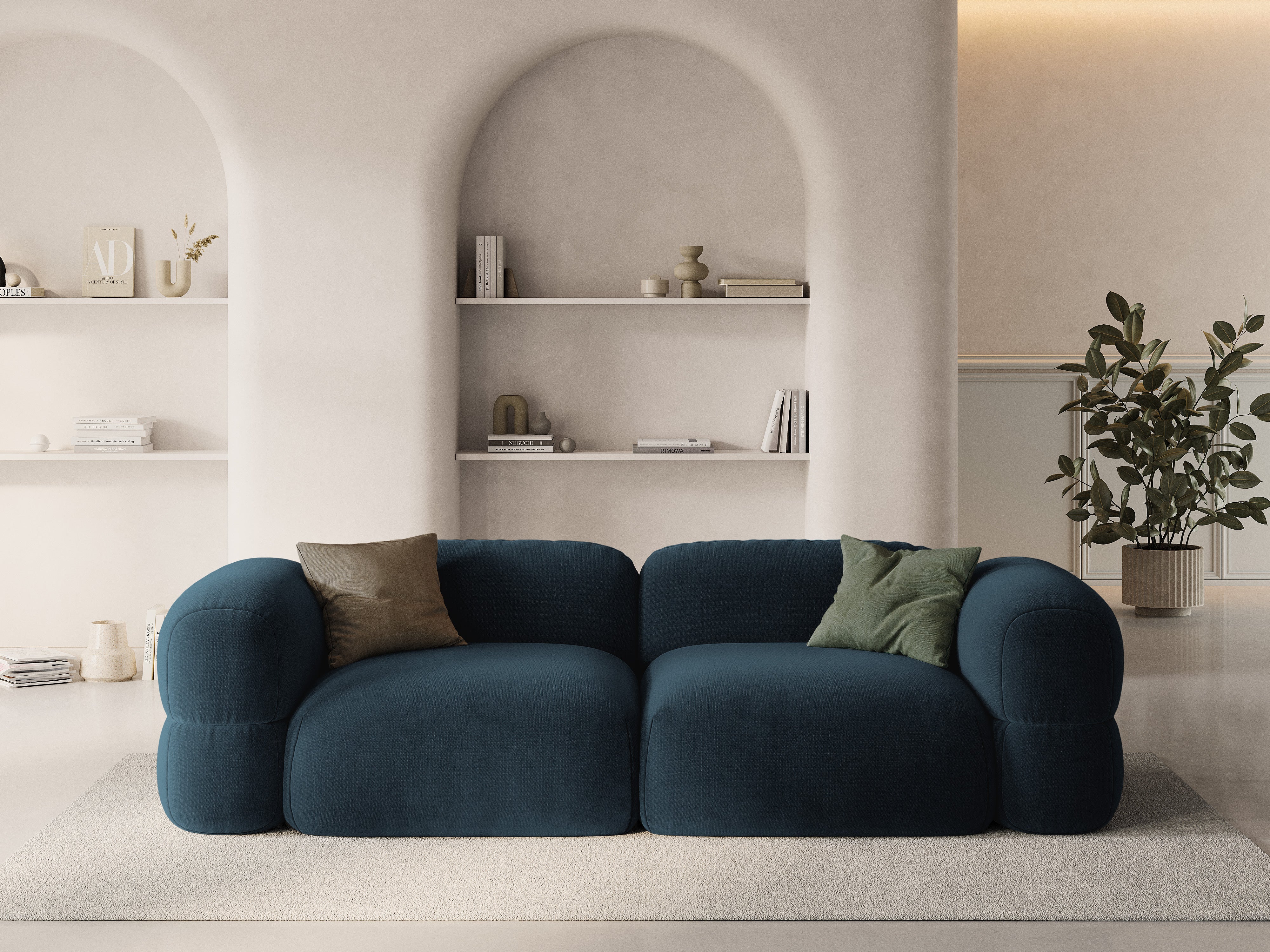 Sofa z jemného velúru pre 4 osoby ROGER petrolová modrá