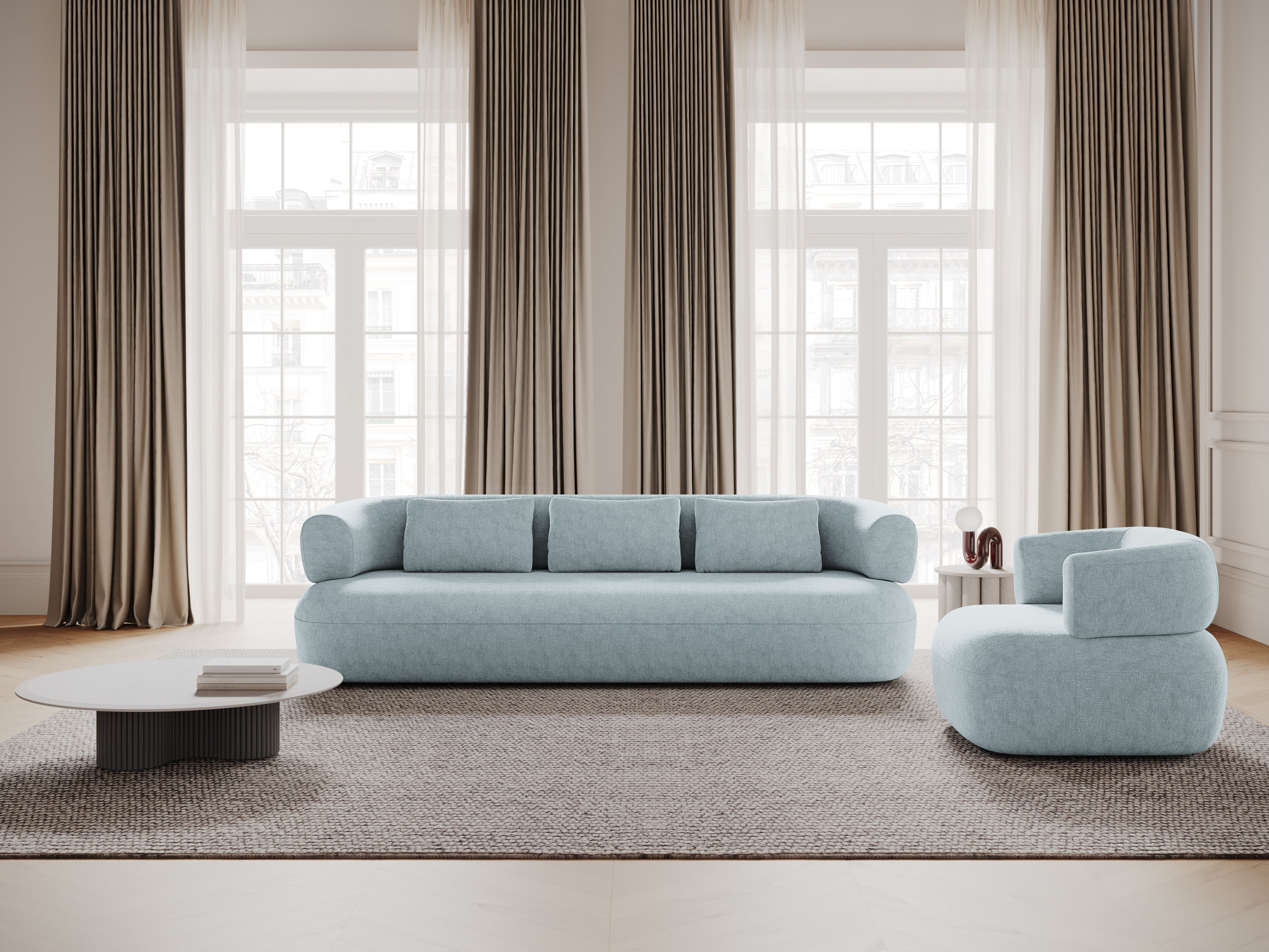 Sofa 3,5-miestna ALDRIN v modrom szenile