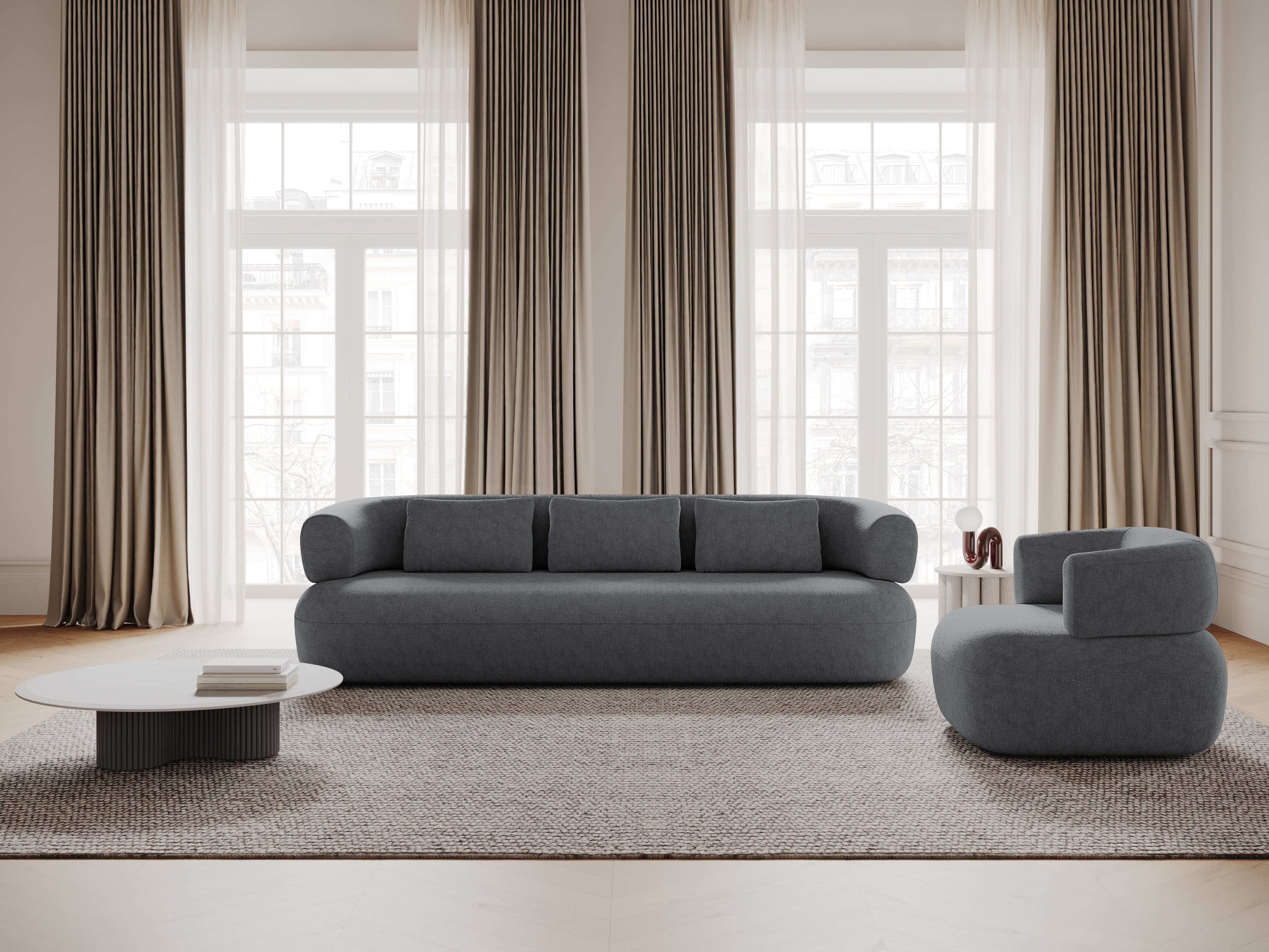 Sofa 3,5-miestna ALDRIN tmavosivý šenil