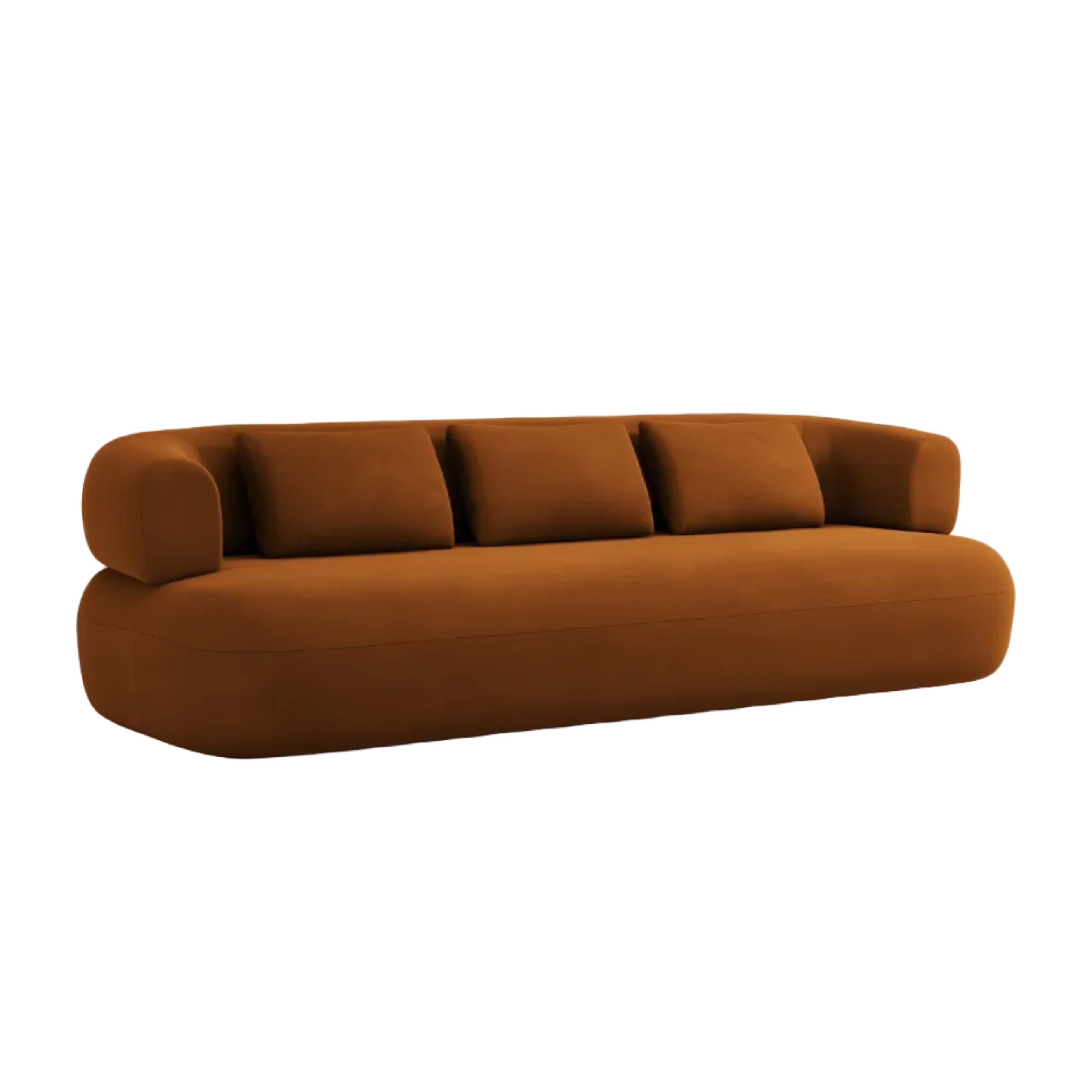 Sofa z jemného zamatového materiálu pre 4 osoby ALDRIN v tehlovej farbe