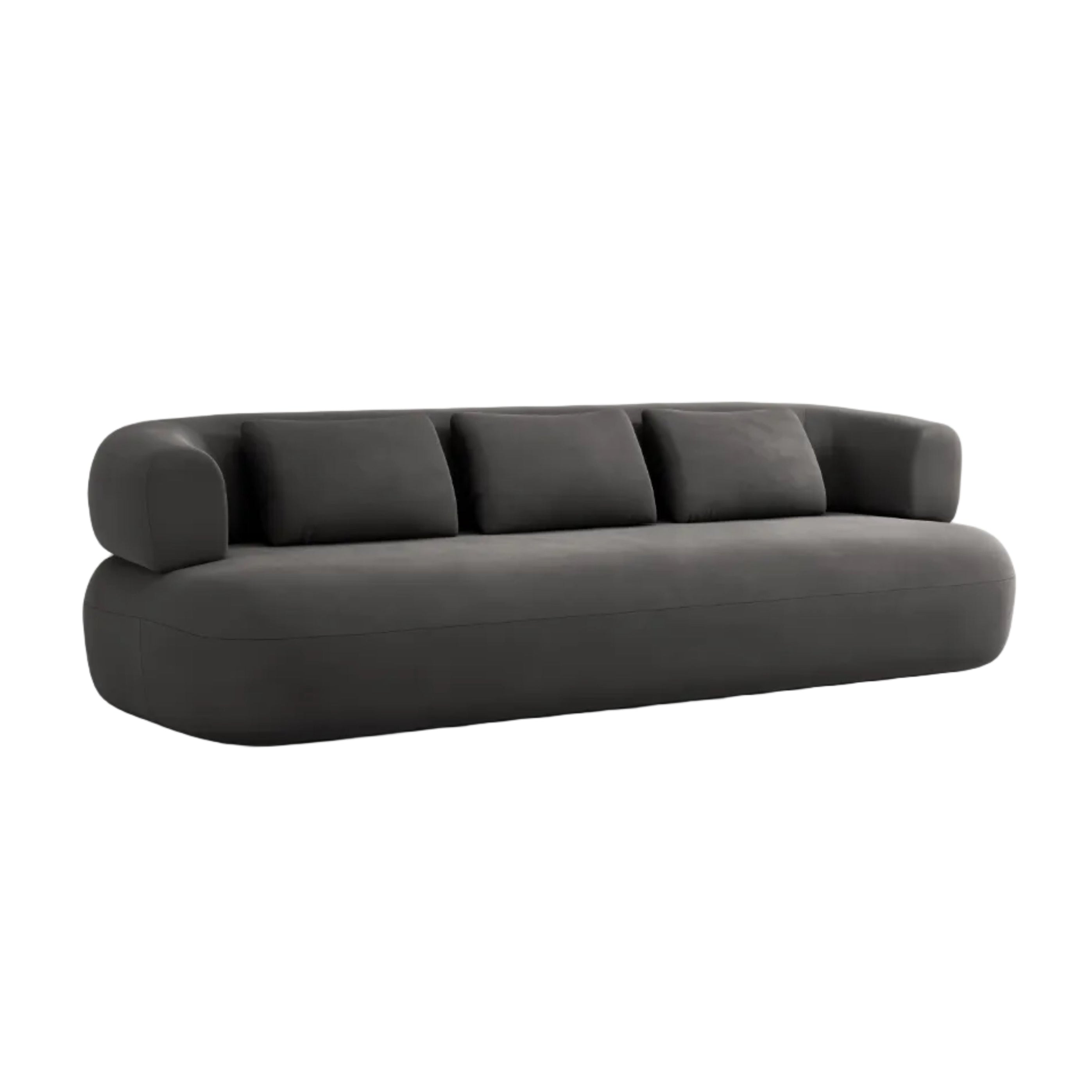 Sofa z jemného aksamitného materiálu pre 4 osoby ALDRIN v tmavosivej farbe.
