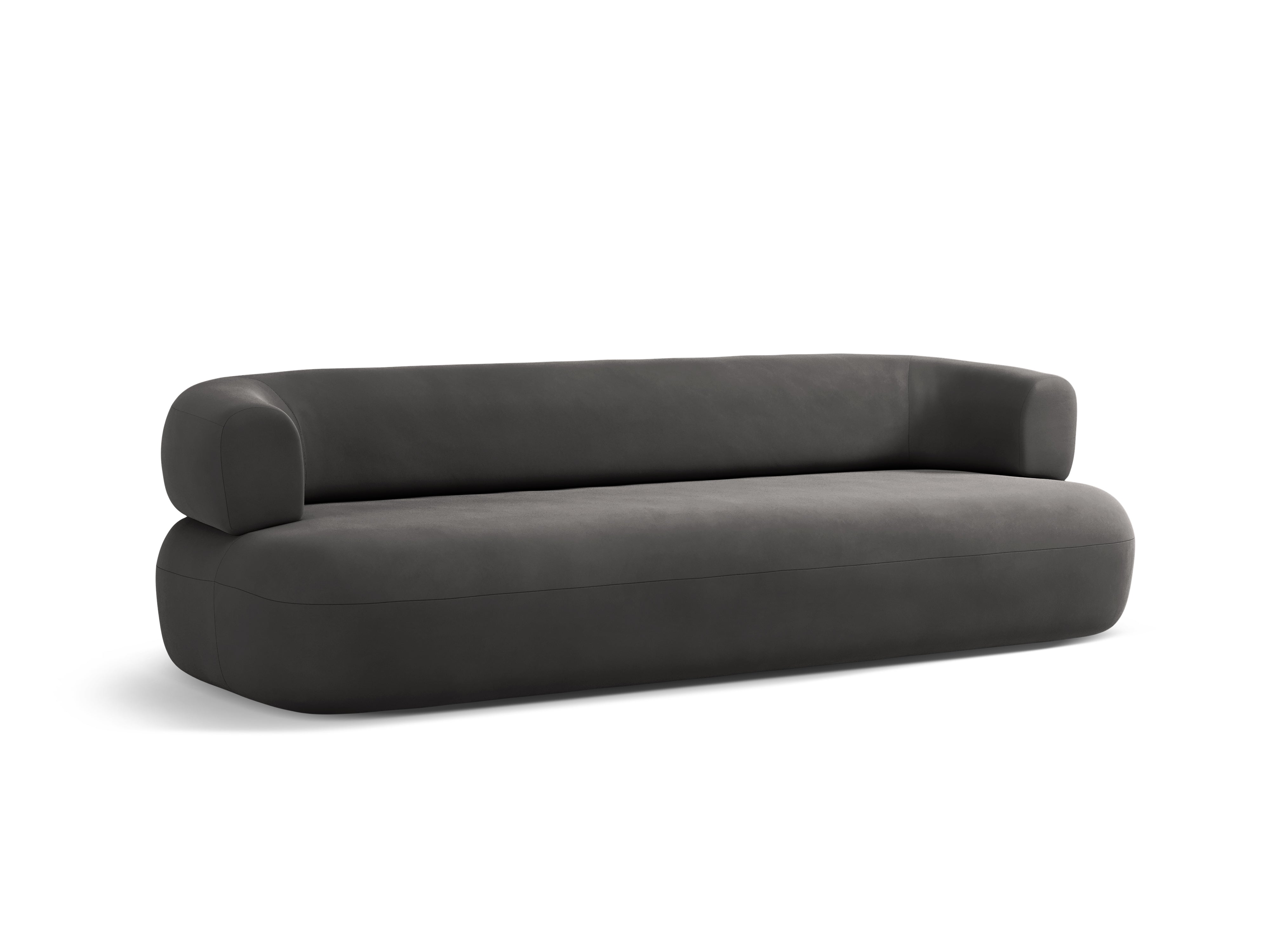 Sofa z jemného aksamitného materiálu pre 4 osoby ALDRIN v tmavosivej farbe.