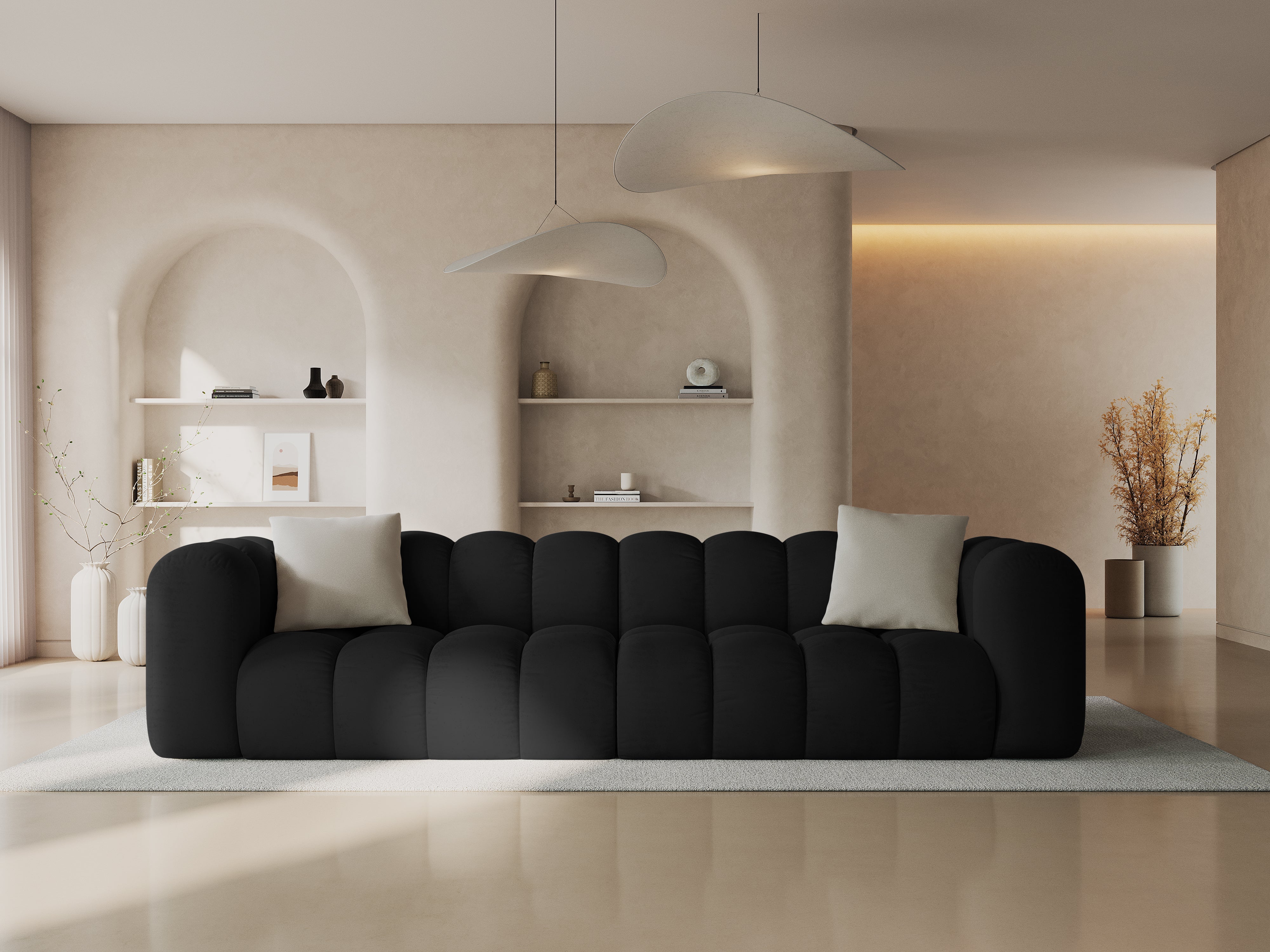 Sofa z jemného velúru pre 4 osoby HALLEY čierna
